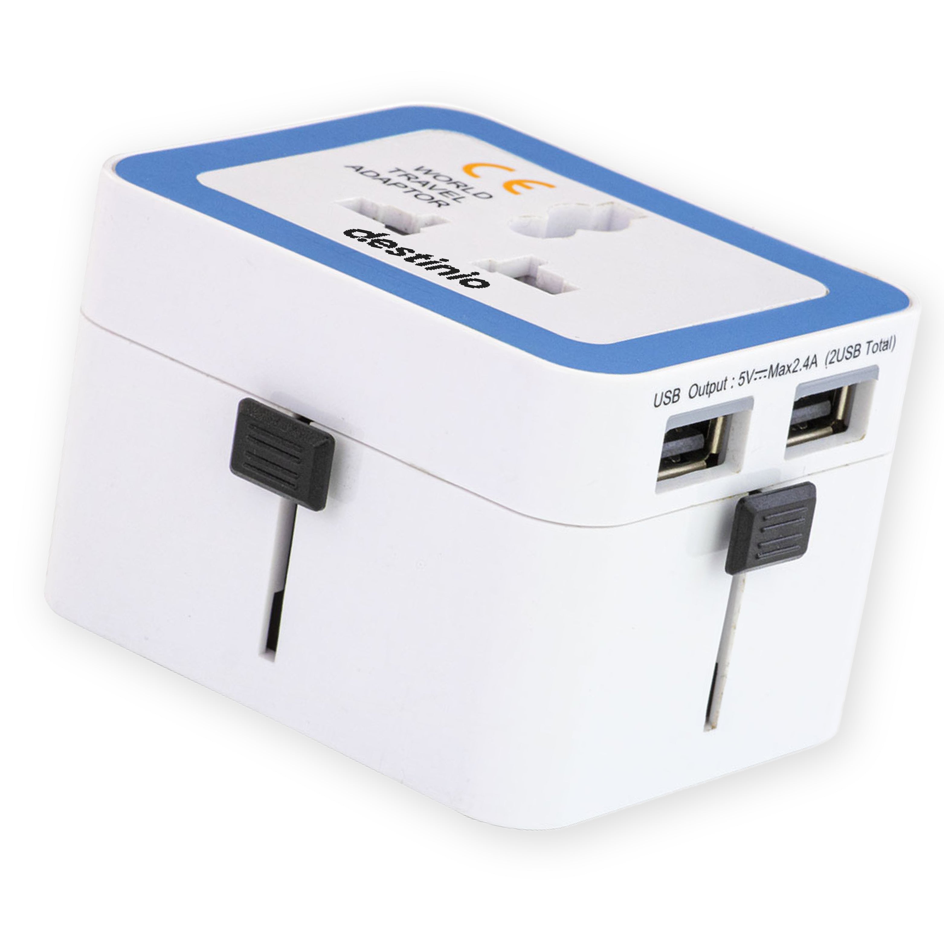 Destinio Universal Travel Adapter - Dual USB 5V 2.4A, 100-250V - 3 in 1 International Worldwide All in One Charger Plug and Socket for USA, Canada, UK, Europe