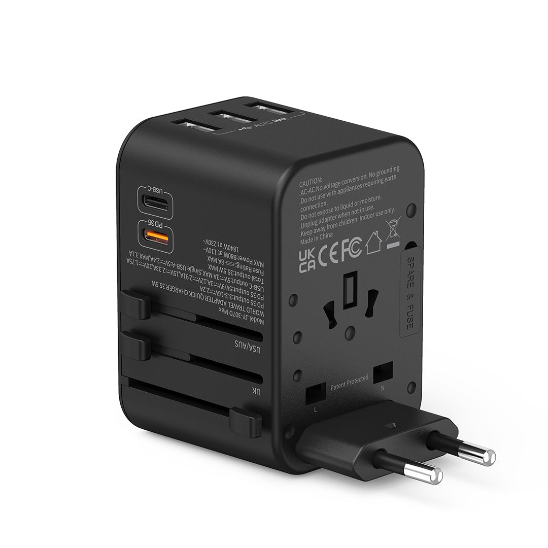 Destinio 5 USB Type C Adapter | Universal Travel Adapter, Smart Fast Charging, Safety Certified
