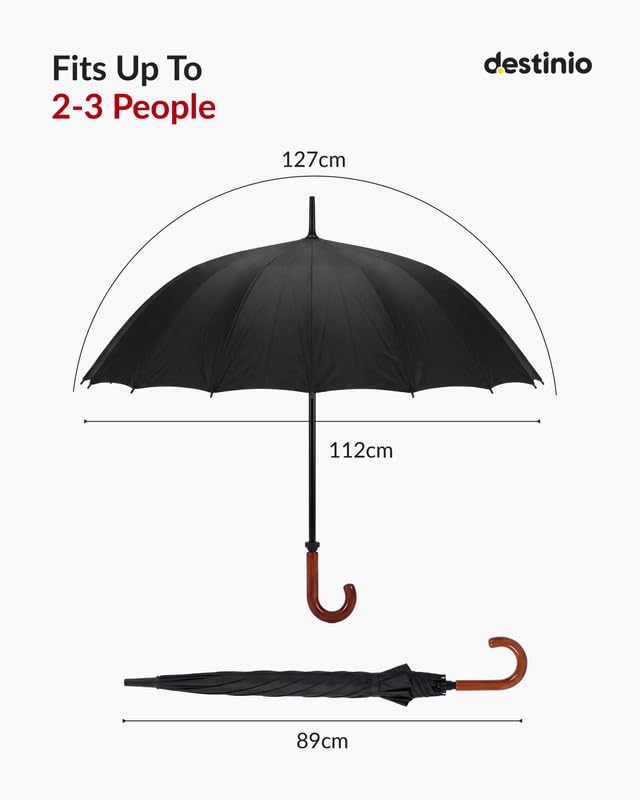Destinio Black Golf Umbrella | 25-Inch Large Canopy, UV Protection, Windproof, and Waterproof