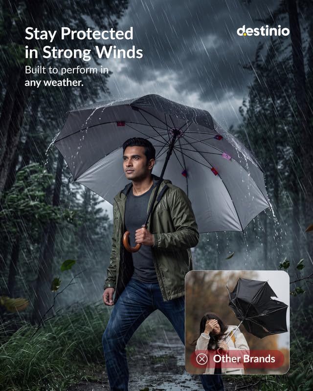 Destinio Black Golf Umbrella | 25-Inch Large Canopy, UV Protection, Windproof, and Waterproof