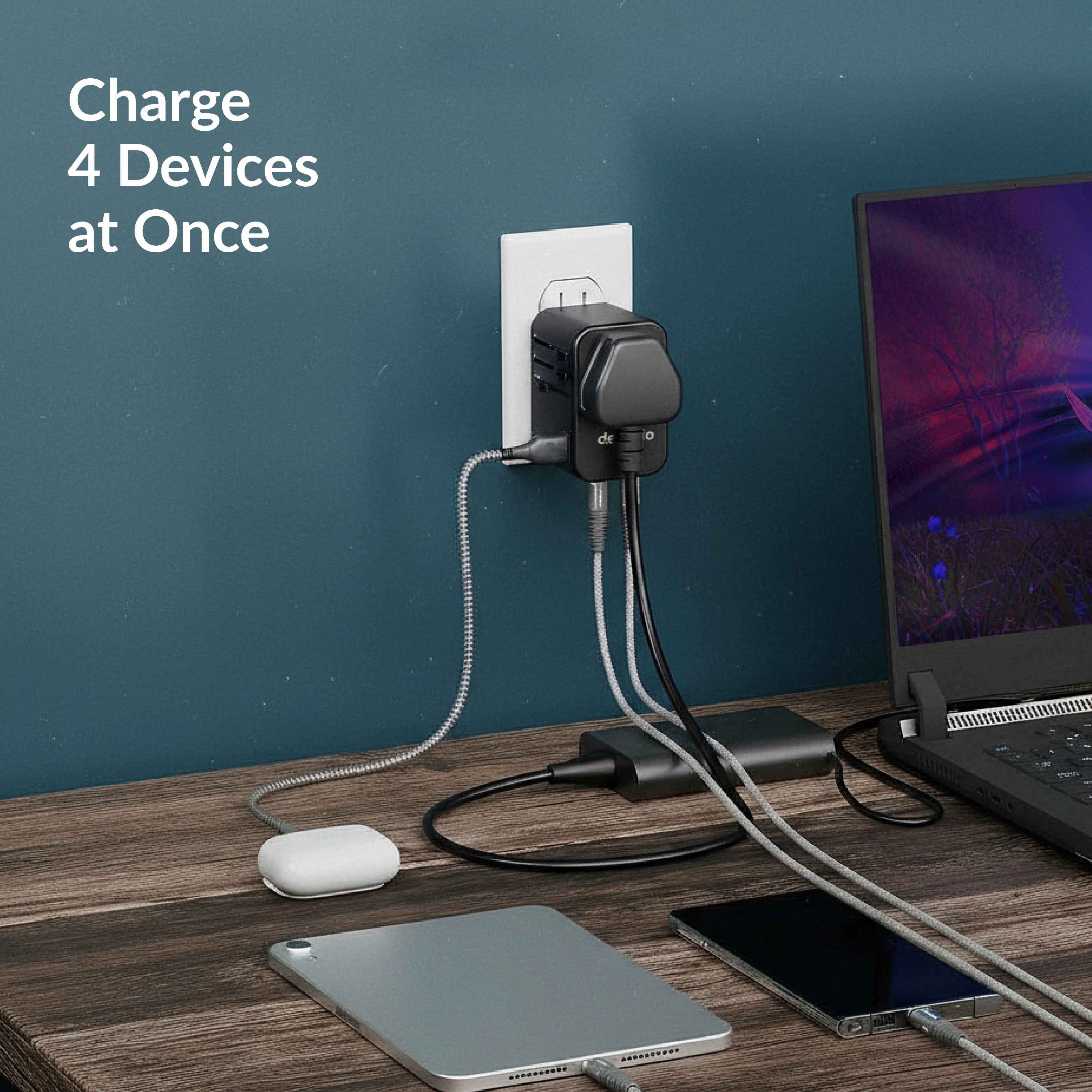 Destinio 65W Type C Adapter | Universal Travel Adapter, 3 USB Ports, Smart Fast Charging, Safety Certified
