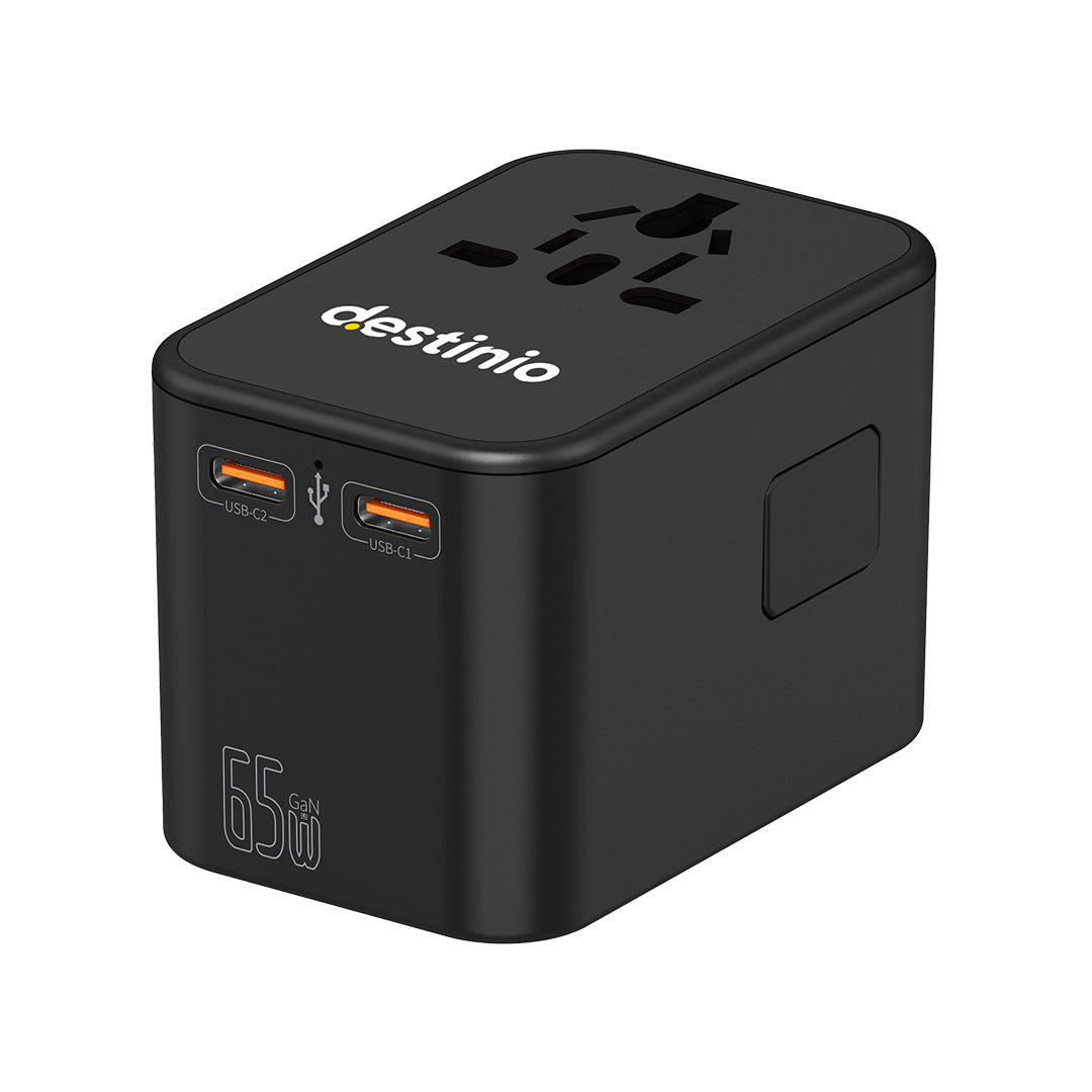 Destinio 65W Type C Adapter | Universal Travel Adapter, 3 USB Ports, Smart Fast Charging, Safety Certified