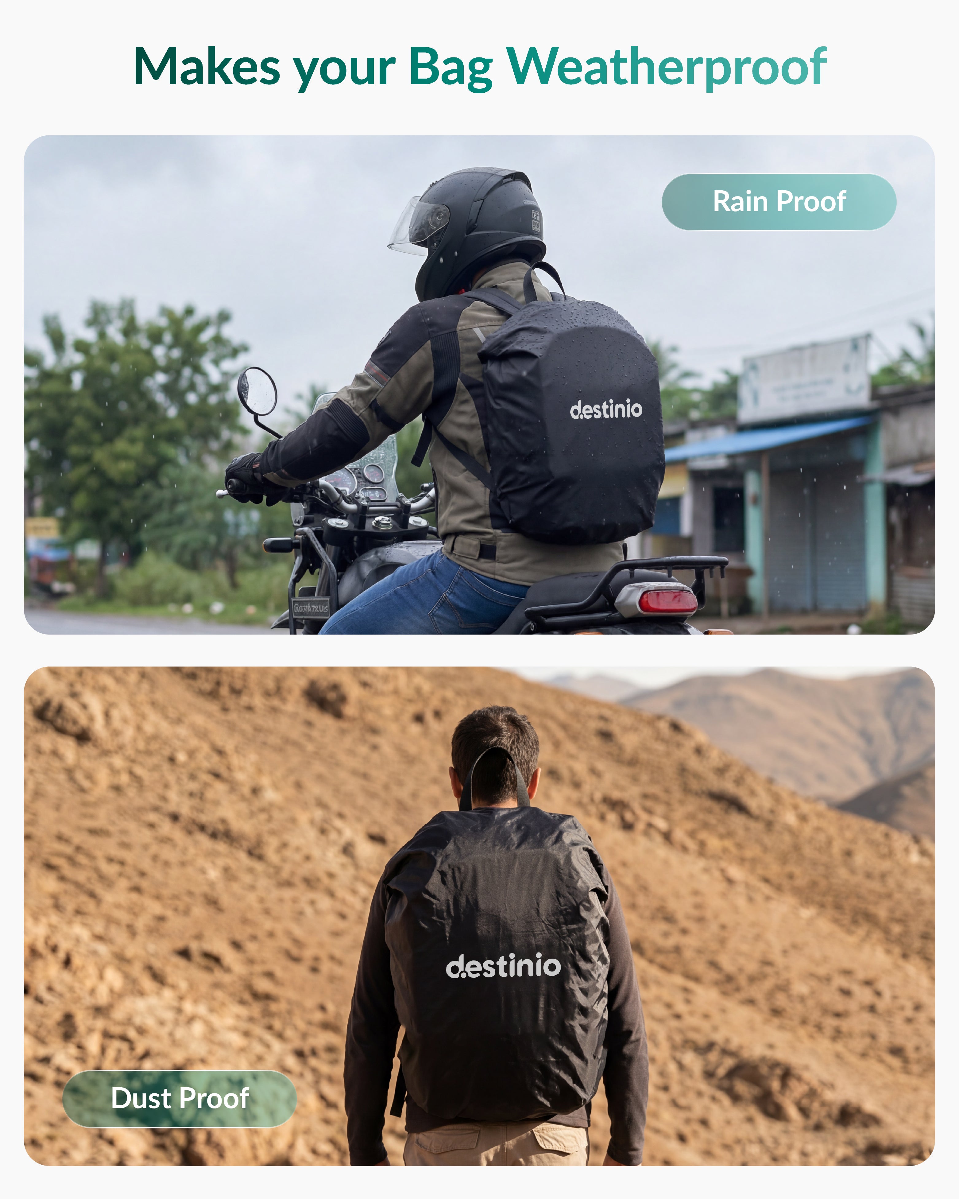 Destinio Waterproof Backpack Rain Cover – Travel Essential for Bags, PU Coated Heavy Duty Protection, Dustproof & Windproof, Universal Fit for All Backpack Durable Bag Cover (Black - 20L to 75L)