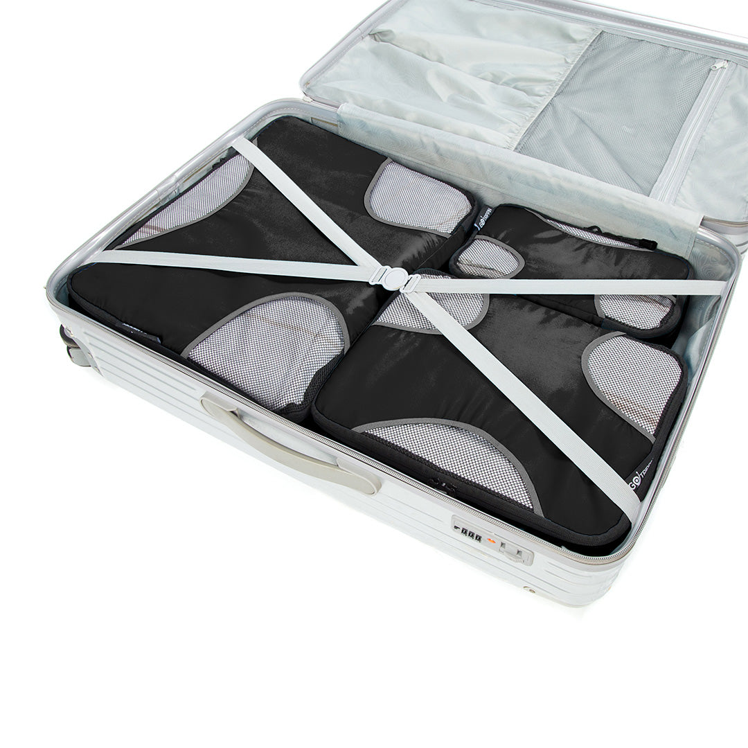 Destinio Travel Packing Cubes, 5 Pc Set, Grey/ Black/ Blue, Polyester Fabric