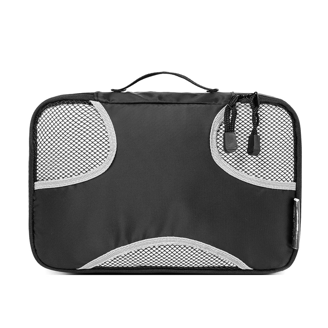 Destinio Travel Packing Cubes, 5 Pc Set, Grey/ Black/ Blue, Polyester Fabric