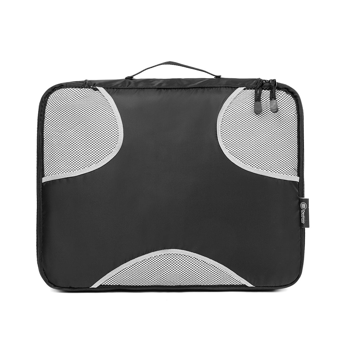 Destinio Travel Packing Cubes, 5 Pc Set, Grey/ Black/ Blue, Polyester Fabric
