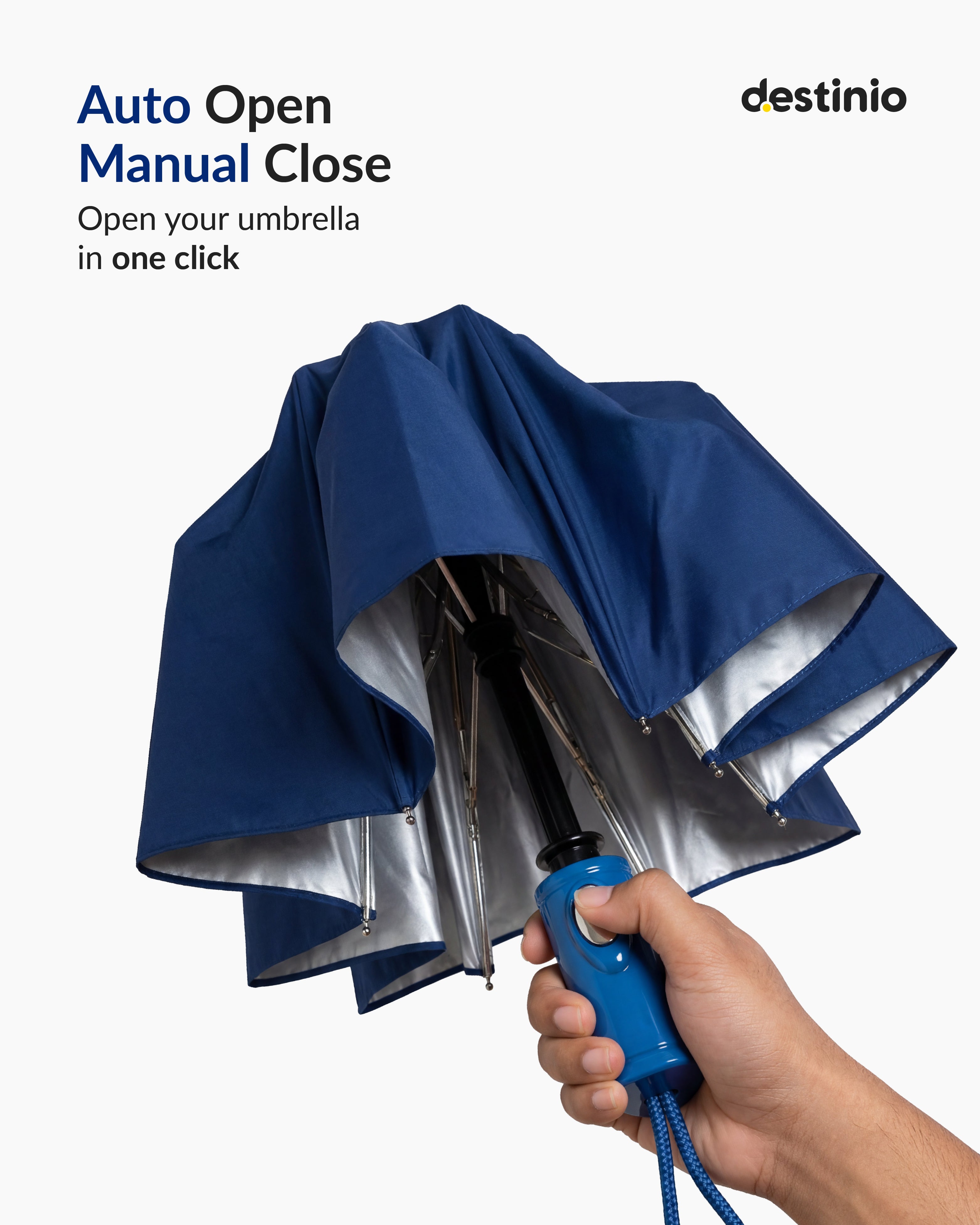 Destinio Umbrella 3 Fold Big Size (22 Inch) Auto Open Manual Close- Navy blue