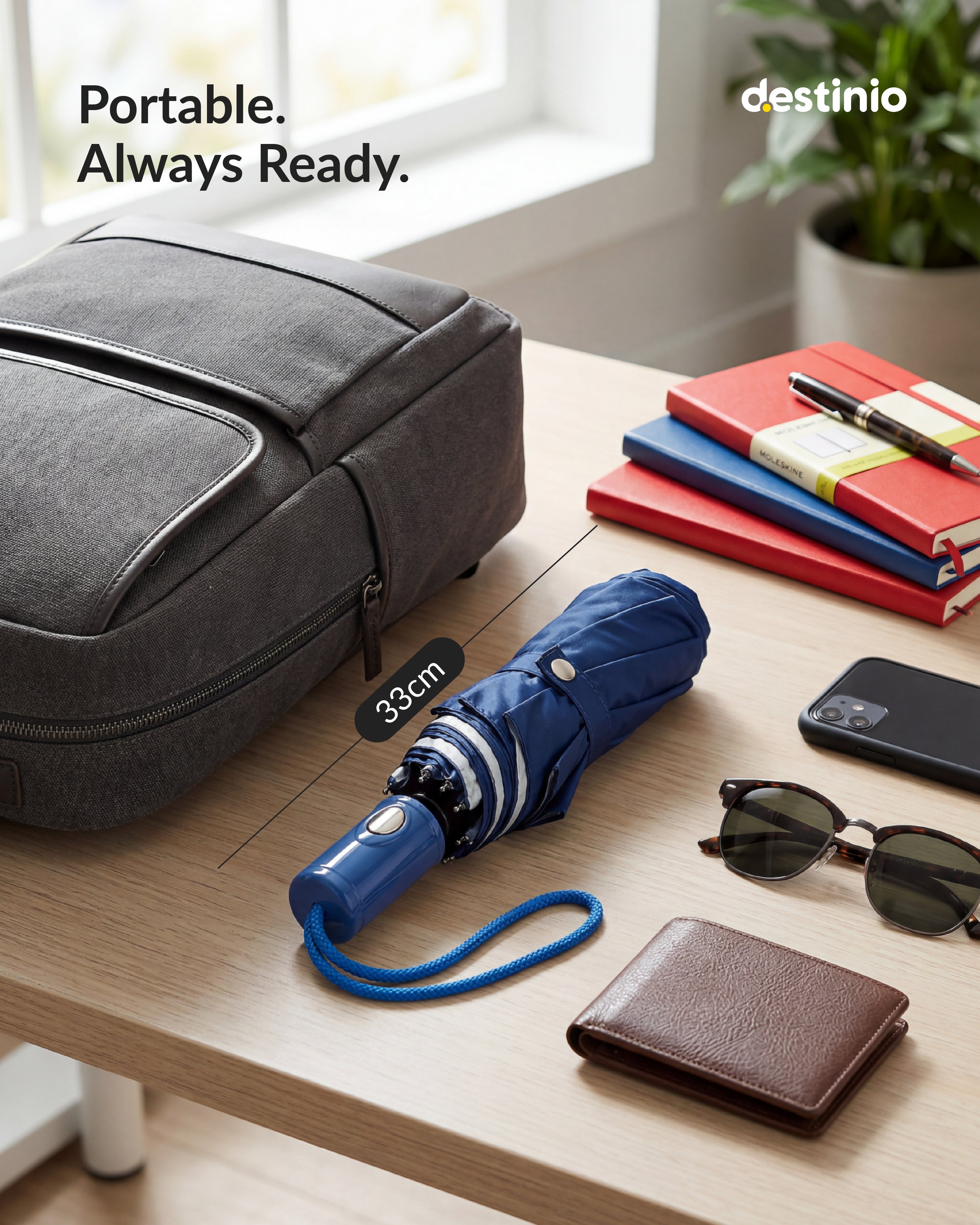 Destinio Umbrella 3 Fold Big Size (22 Inch) Auto Open Manual Close- Navy blue