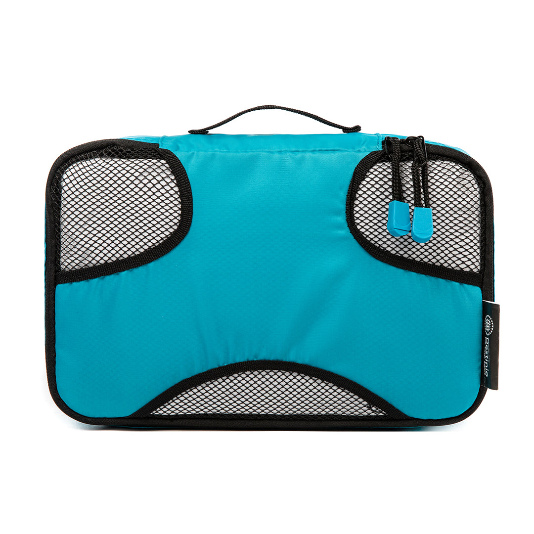 Destinio Travel Packing Cubes, 5 Pc Set, Grey/ Black/ Blue, Polyester Fabric