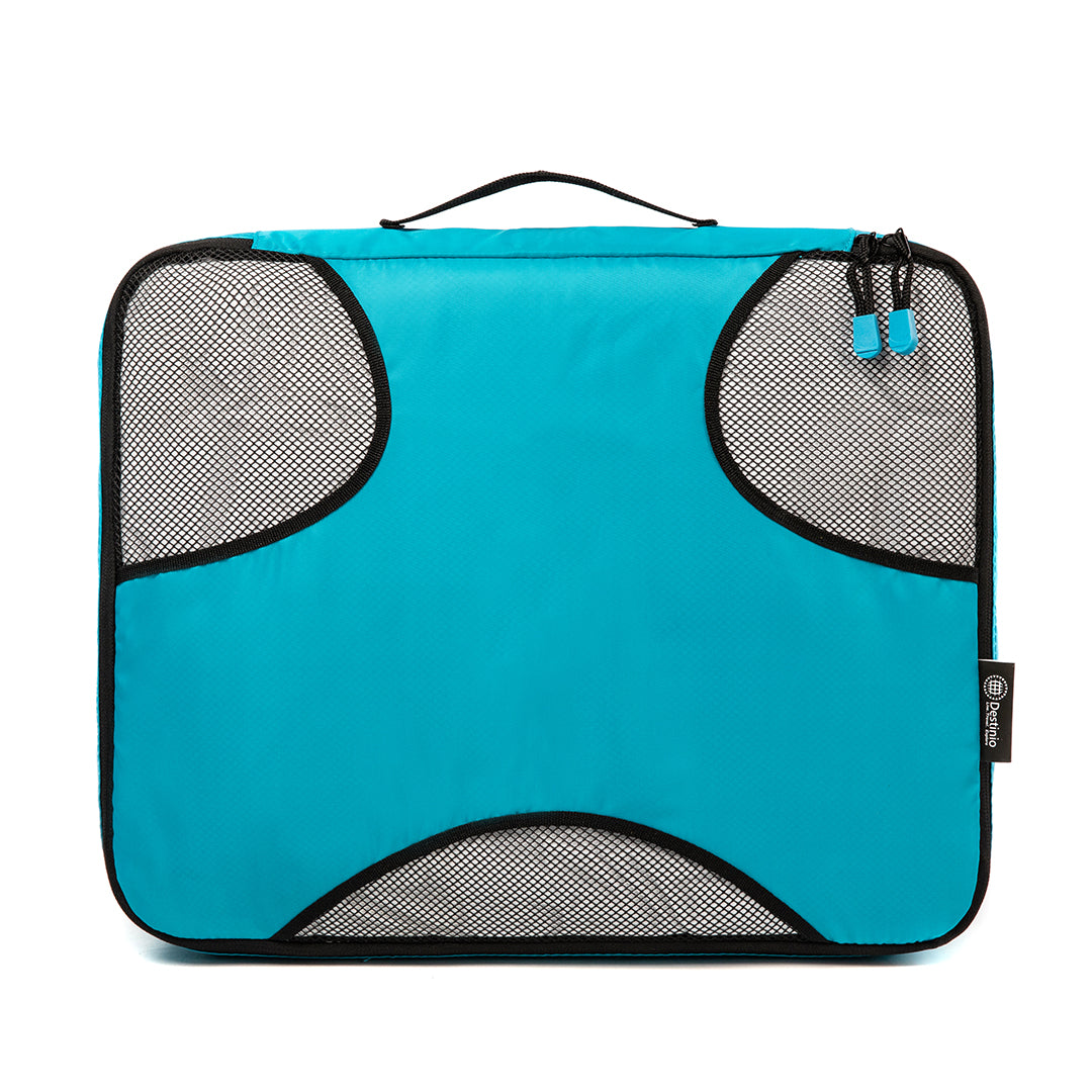 Destinio Travel Packing Cubes, 5 Pc Set, Grey/ Black/ Blue, Polyester Fabric