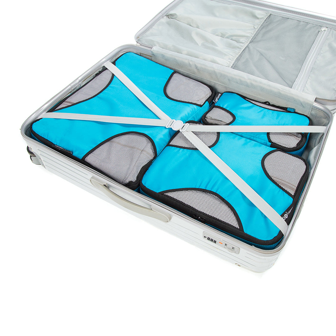 Destinio Travel Packing Cubes, 5 Pc Set, Grey/ Black/ Blue, Polyester Fabric