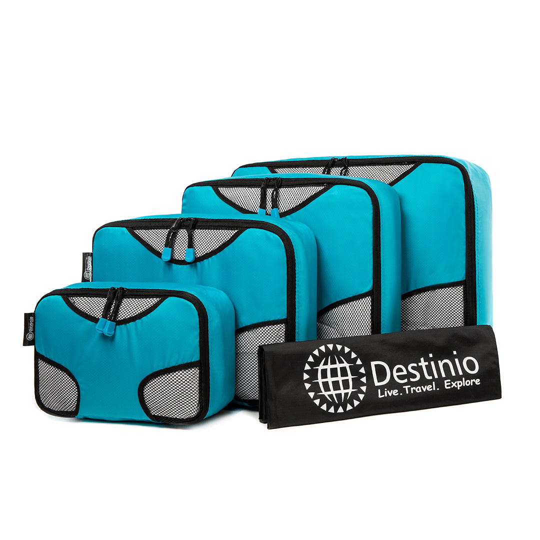 Destinio Travel Packing Cubes, 5 Pc Set, Grey/ Black/ Blue, Polyester Fabric
