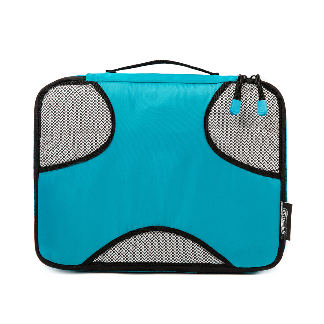 Destinio Travel Packing Cubes, 5 Pc Set, Grey/ Black/ Blue, Polyester Fabric