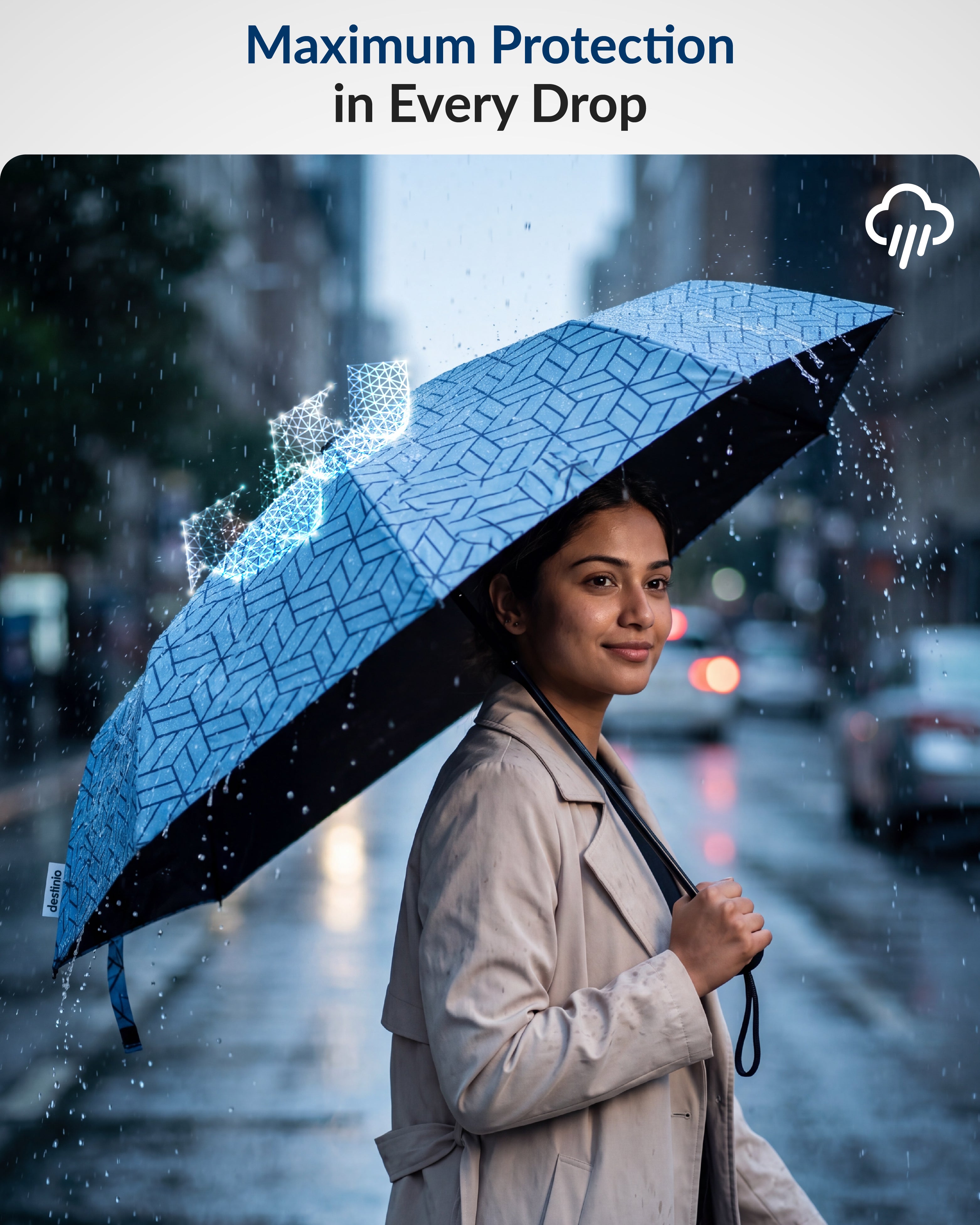 Destinio Capsule Umbrella, 5 Fold Manual Open 19 Inch Small Umbrella for Women and Men with UV Coating for Sun Protection, Foldable Mini Umbrellas for Rain and Sun (Navy Blue Printed)