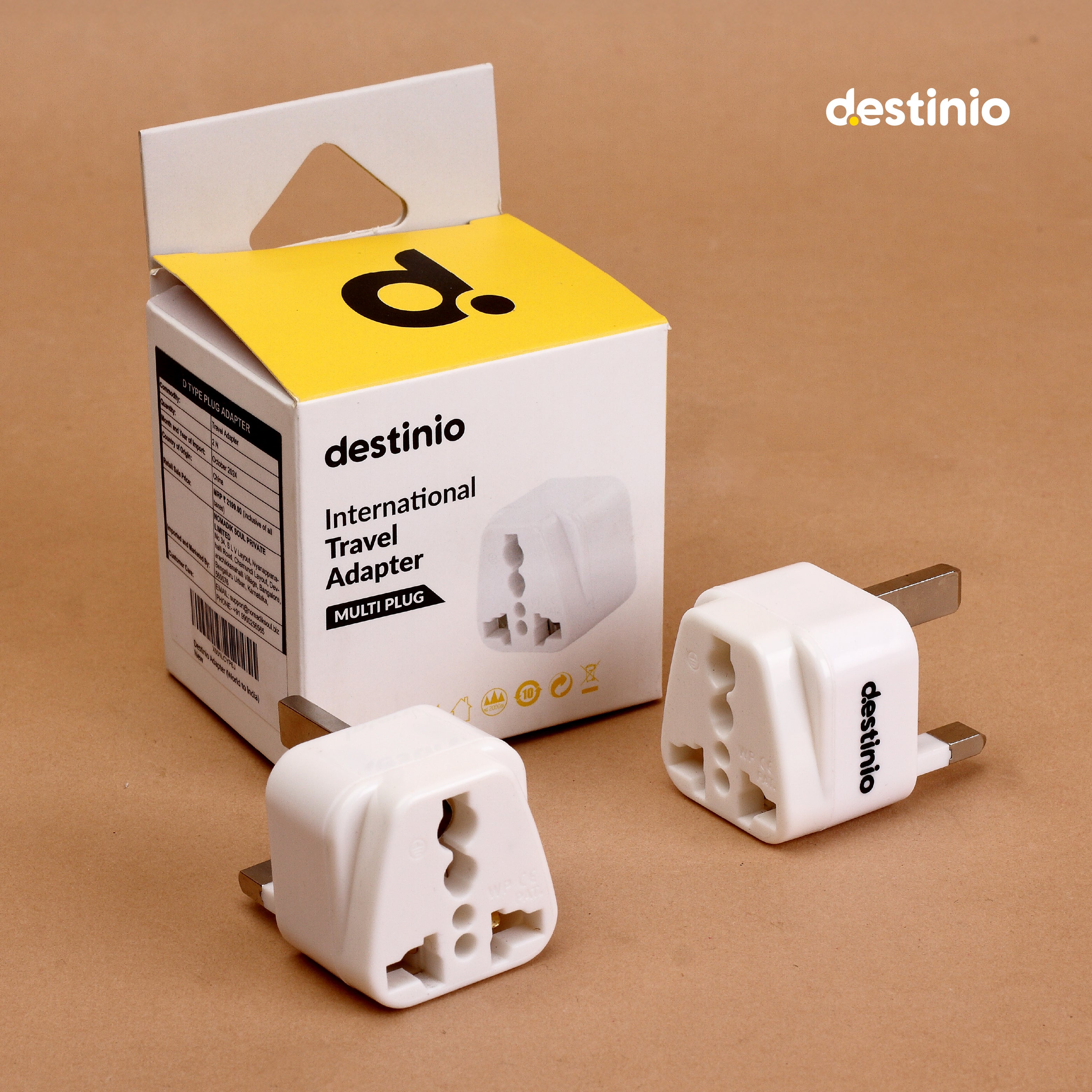Destinio Type G Travel Adapter | UK Plug Adapter for India to UK, UAE, Singapore & More | Universal Socket, 13A 250V 2500W| International Travel Plug Adapter | CE & RoHS Certified (Pack of 3)