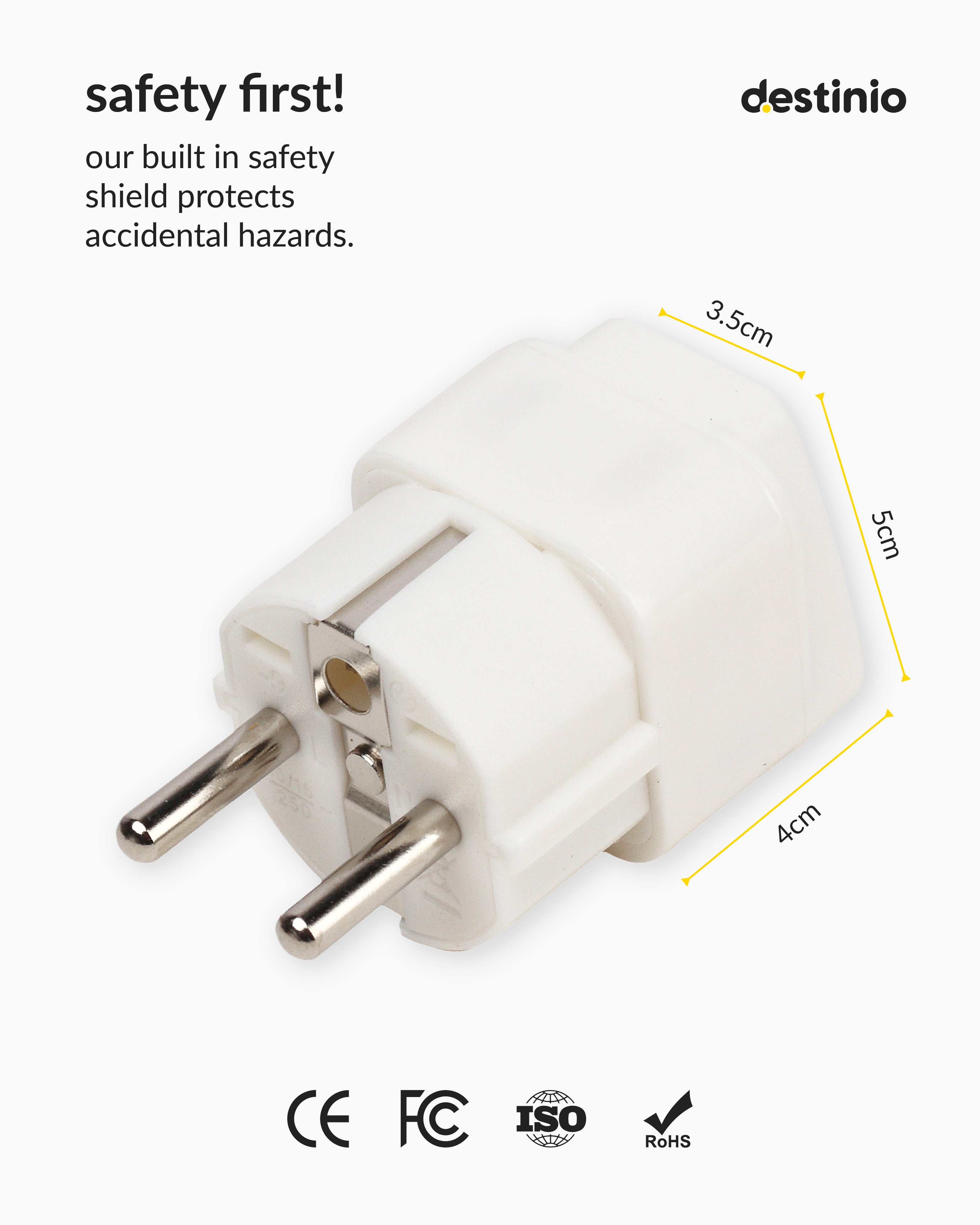 Destinio Multi Adapter Type E/F - Europe | Universal Compatibility, Safety Certified, Durable Design