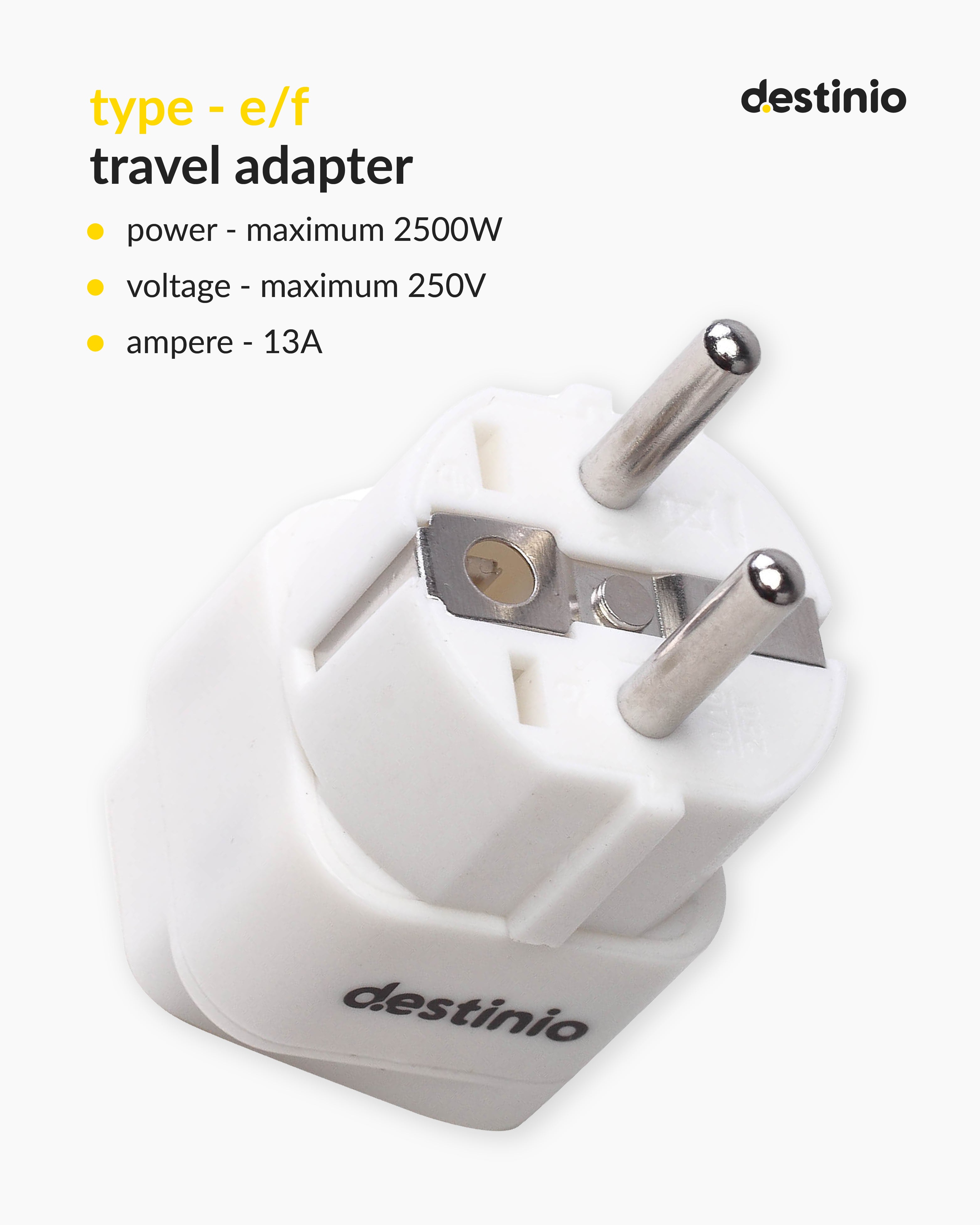 Destinio Multi Adapter Type E/F - Europe | Universal Compatibility, Safety Certified, Durable Design