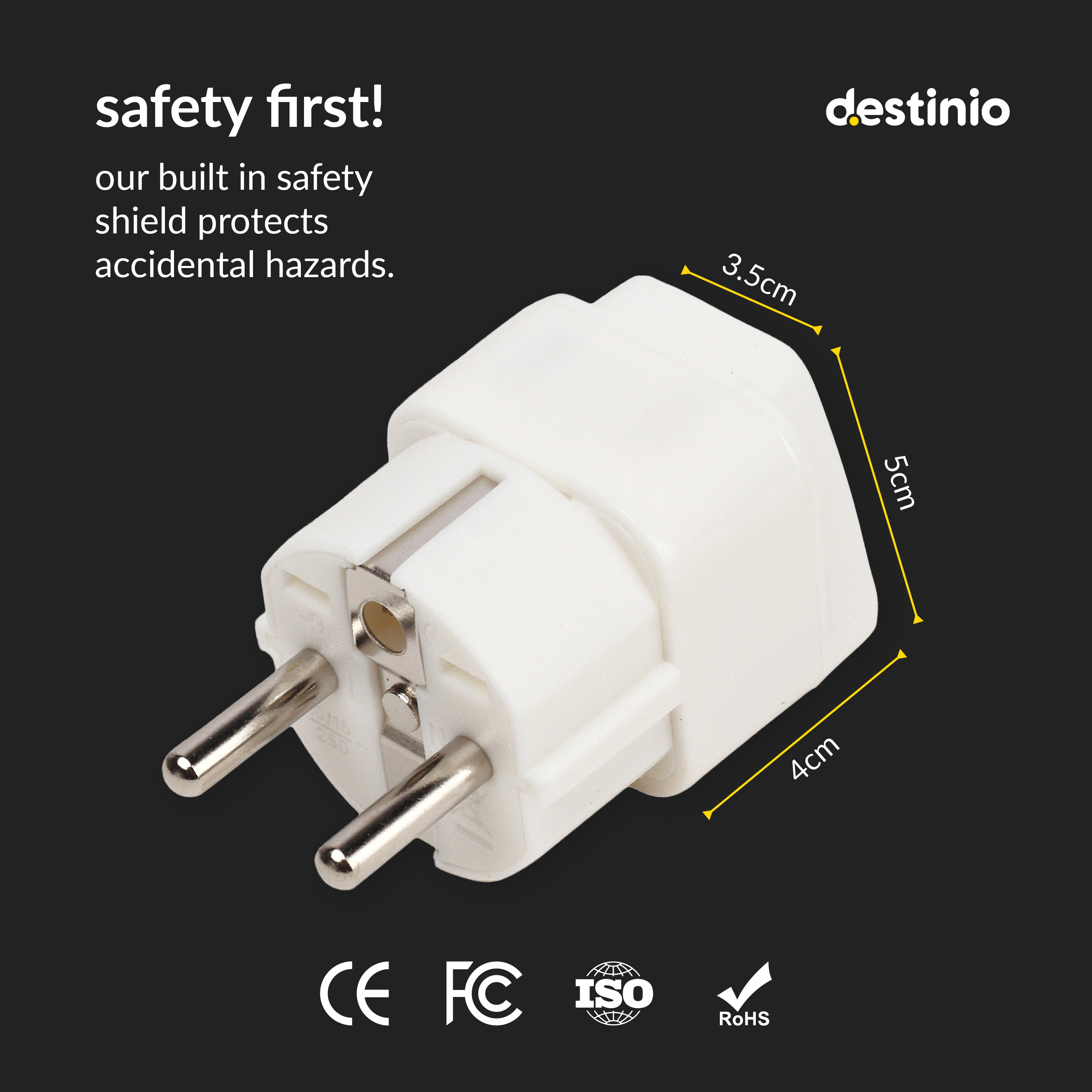 Destinio Multi Adapter Type E/F - Europe | Universal Compatibility, Safety Certified, Durable Design