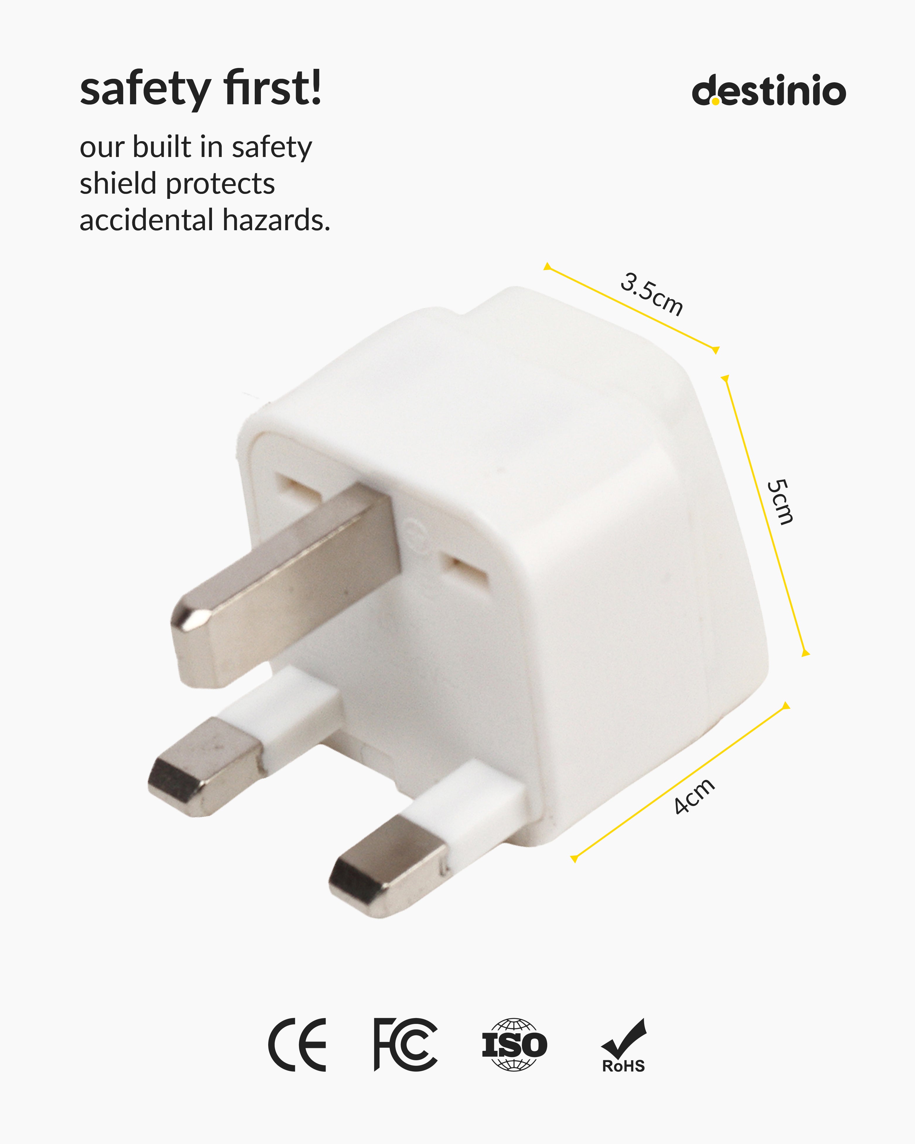 Destinio Multi Adapter Type G UK | Universal Compatibility, Dual Device Charging, Safety Certified
