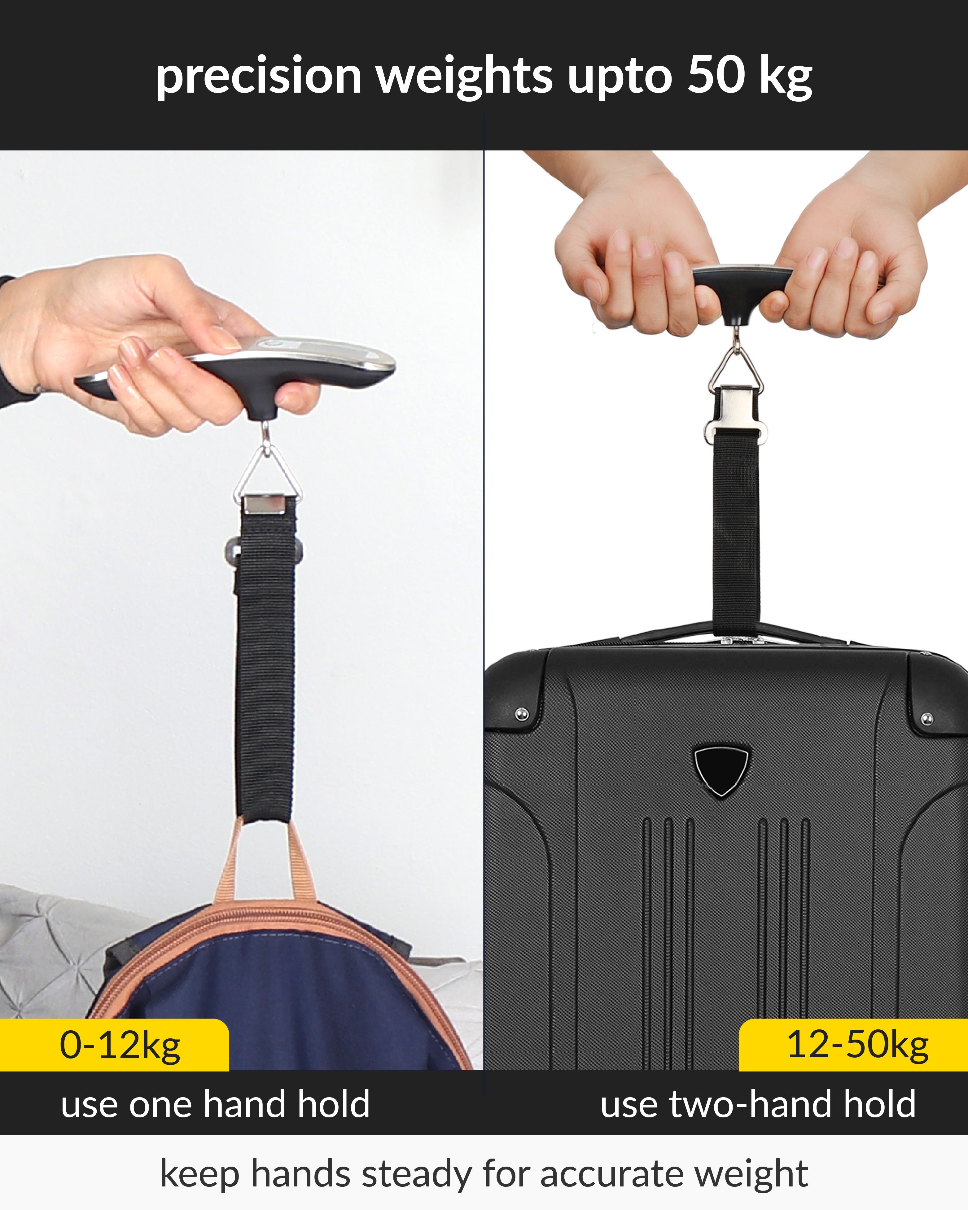 GoTrippin by Destinio Weight Machine for Luggage - 50 kg capacity, Steel body, Lifetime replacement - Digital Portable Electronic Luggage Weighing Scale for home, travel, flights, bags (Silver, 50 kg)