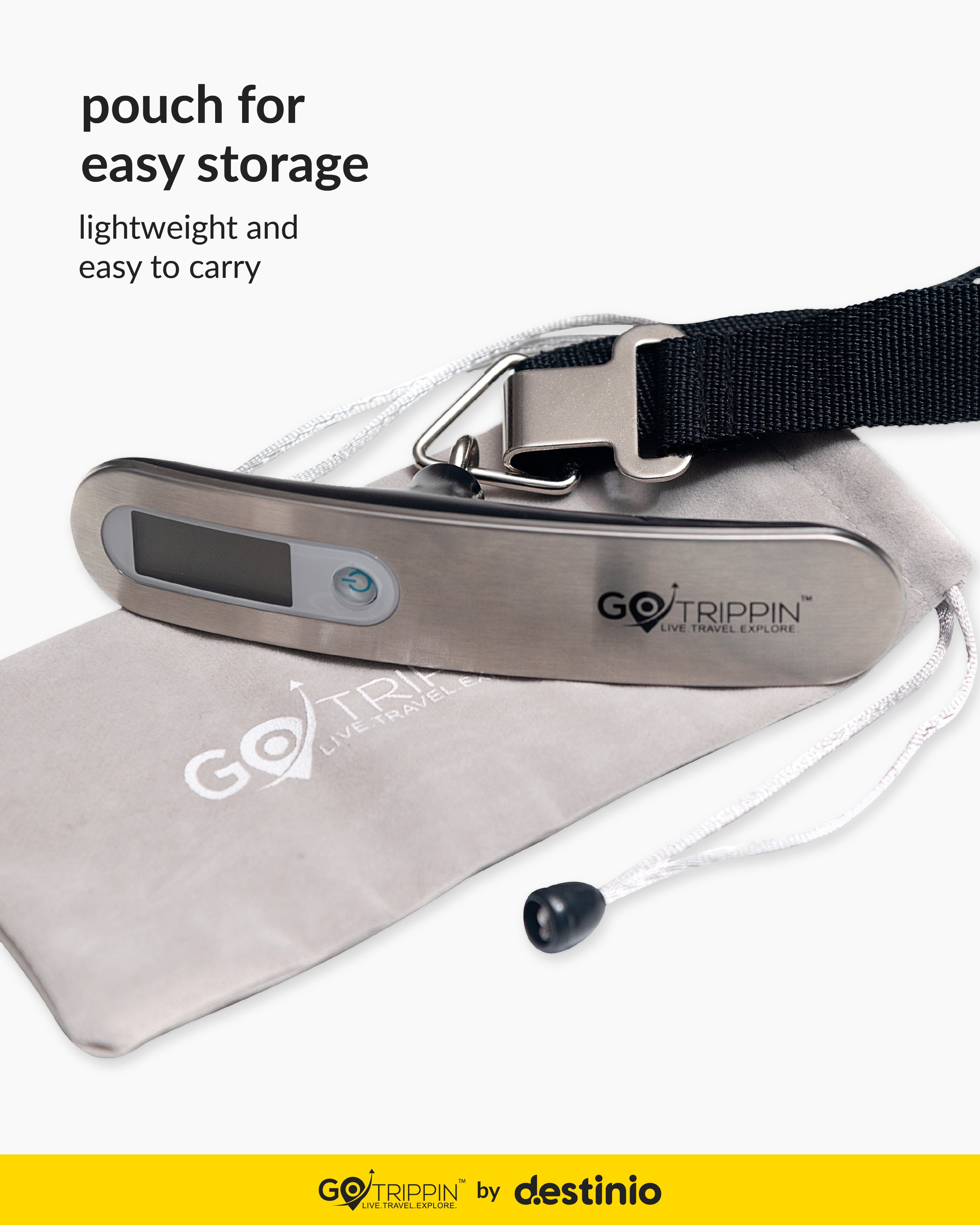 GoTrippin by Destinio Weight Machine for Luggage - 50 kg capacity, Steel body, Lifetime replacement - Digital Portable Electronic Luggage Weighing Scale for home, travel, flights, bags (Silver, 50 kg)