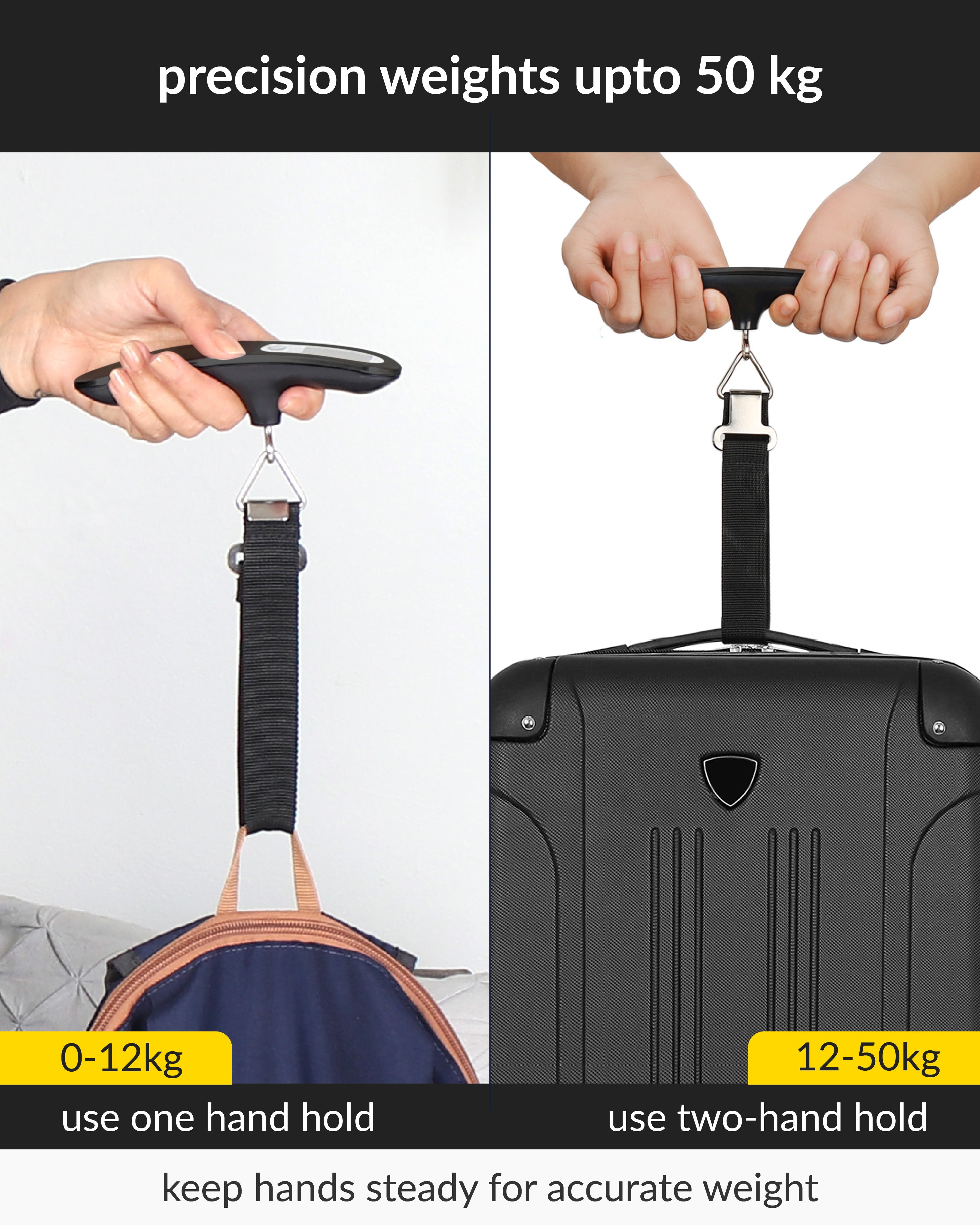 GoTrippin by Destinio Weighing Scale for Luggage - 50 kg capacity, Steel body, Lifetime replacement - Weight Machine for Luggage, travel, flights, bags & baggage (Dark Grey)