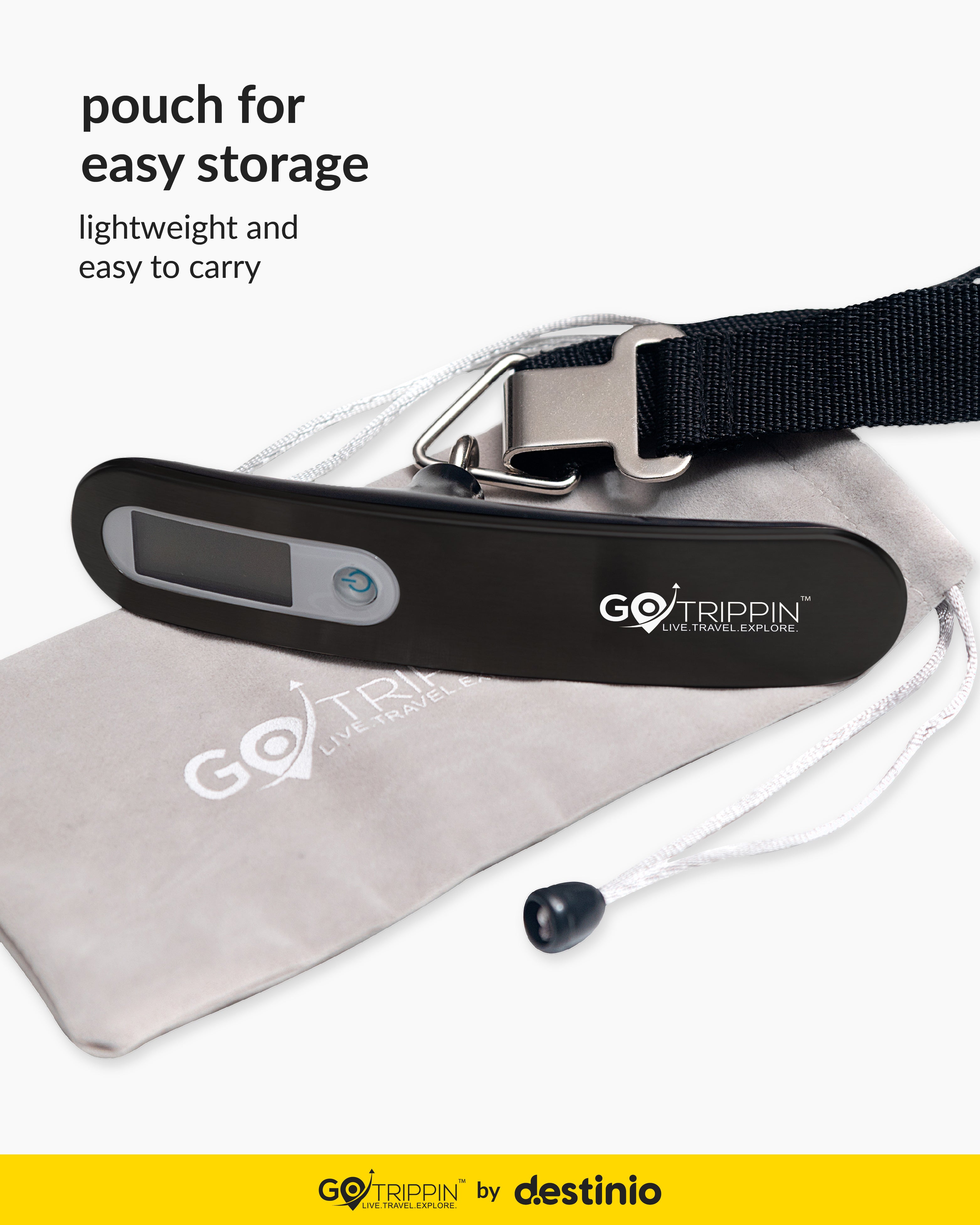 GoTrippin by Destinio Weighing Scale for Luggage - 50 kg capacity, Steel body, Lifetime replacement - Weight Machine for Luggage, travel, flights, bags & baggage (Dark Grey)