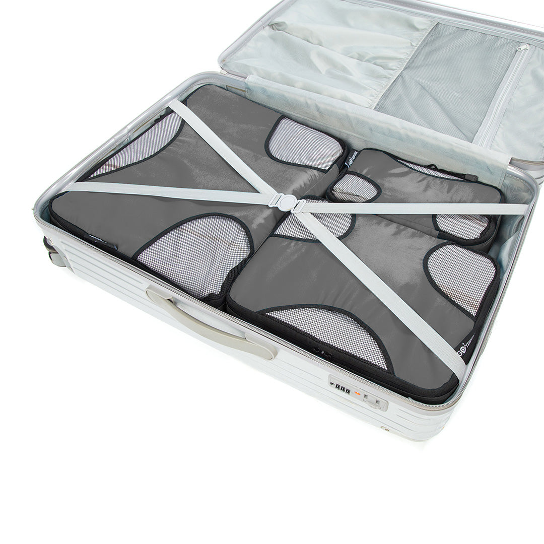 Destinio Travel Packing Cubes, 5 Pc Set, Grey/ Black/ Blue, Polyester Fabric