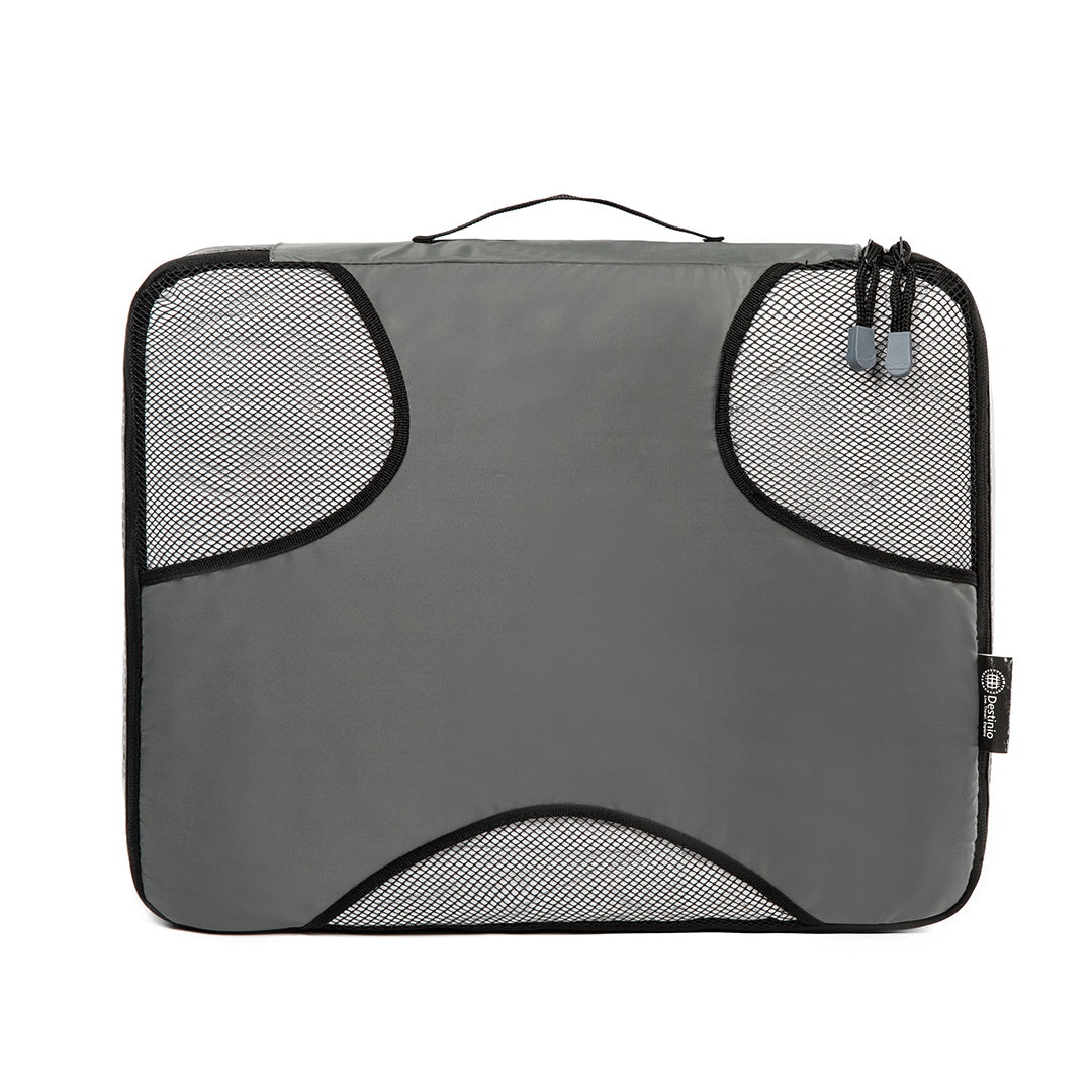 Destinio Travel Packing Cubes, 5 Pc Set, Grey/ Black/ Blue, Polyester Fabric