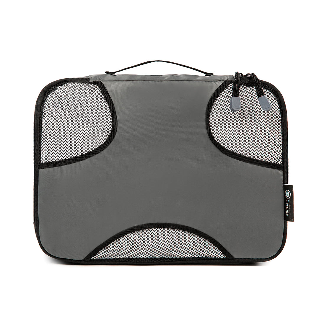 Destinio Travel Packing Cubes, 5 Pc Set, Grey/ Black/ Blue, Polyester Fabric