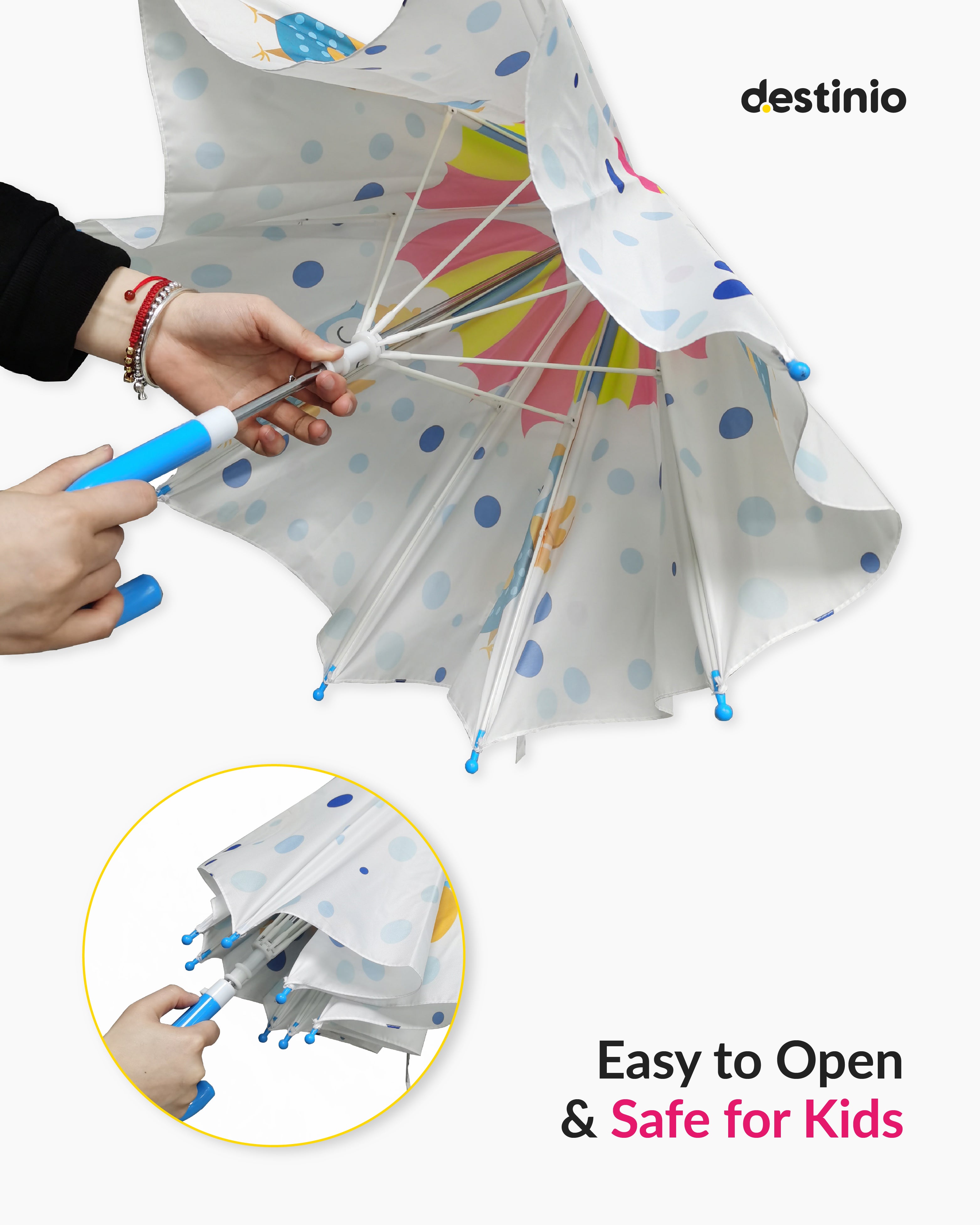 Destinio Umbrella for Kids; Stylish & Cute, Child Safe, 100% Waterproof; Kids Umbrella for Girls, Boys and Baby