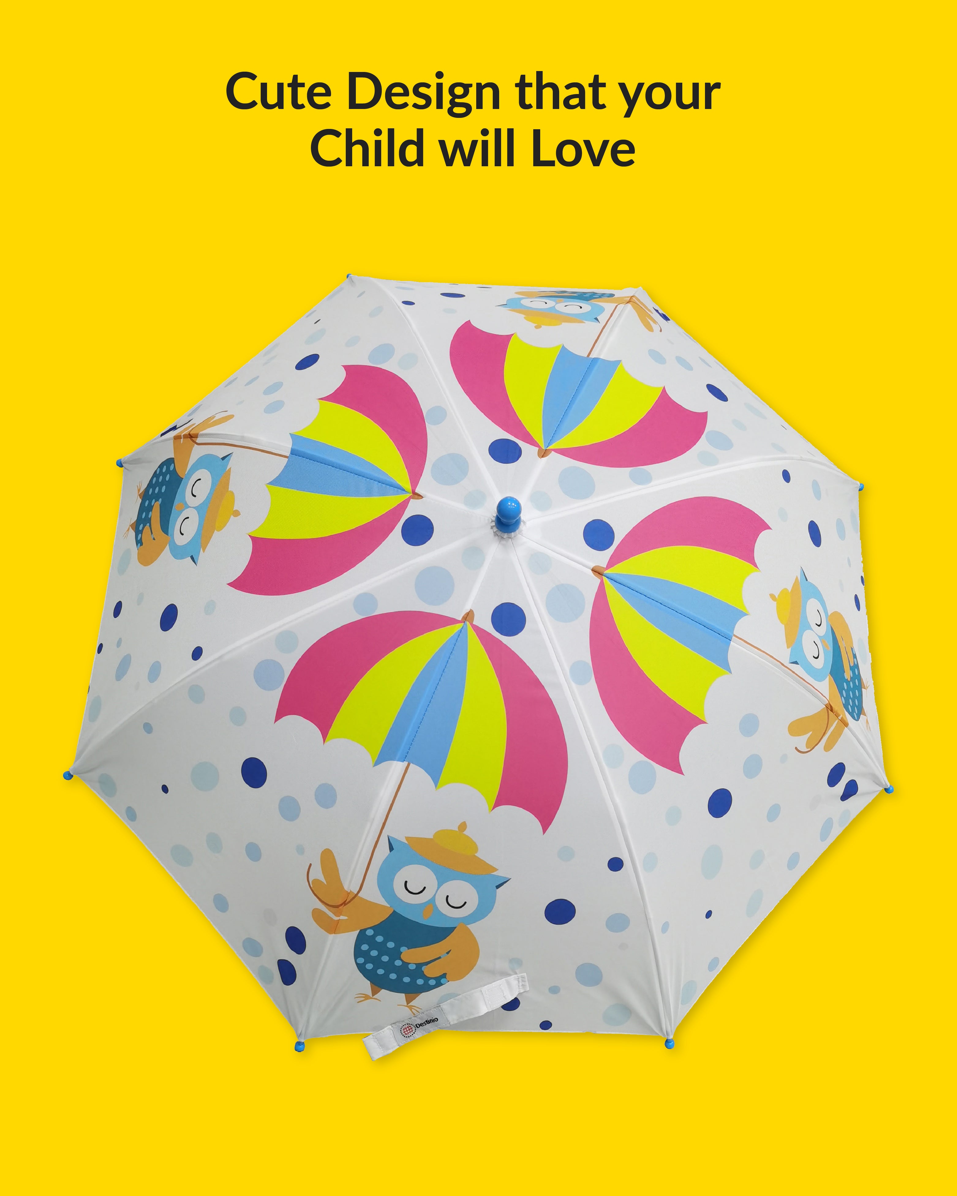 Destinio Umbrella for Kids; Stylish & Cute, Child Safe, 100% Waterproof; Kids Umbrella for Girls, Boys and Baby