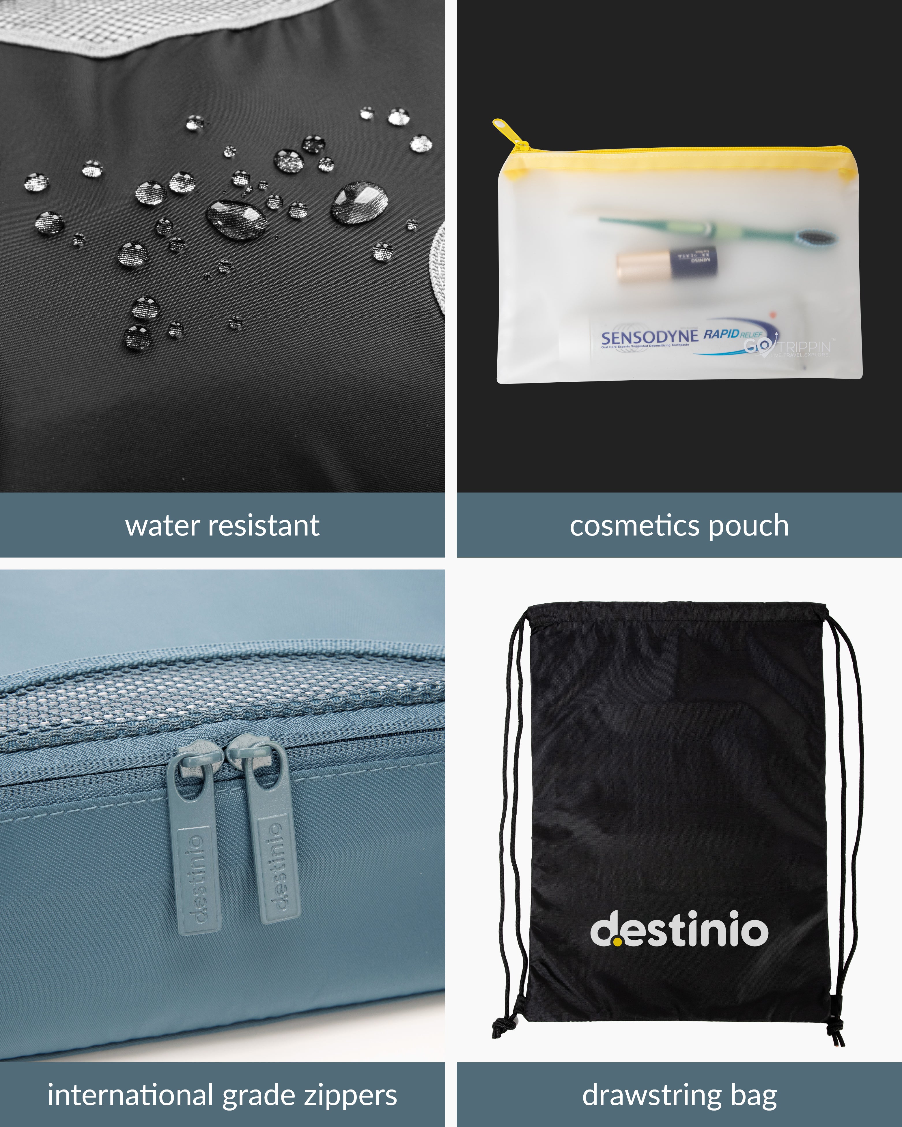 Destinio Packing Cubes - 6 piece set (Cross Mesh)