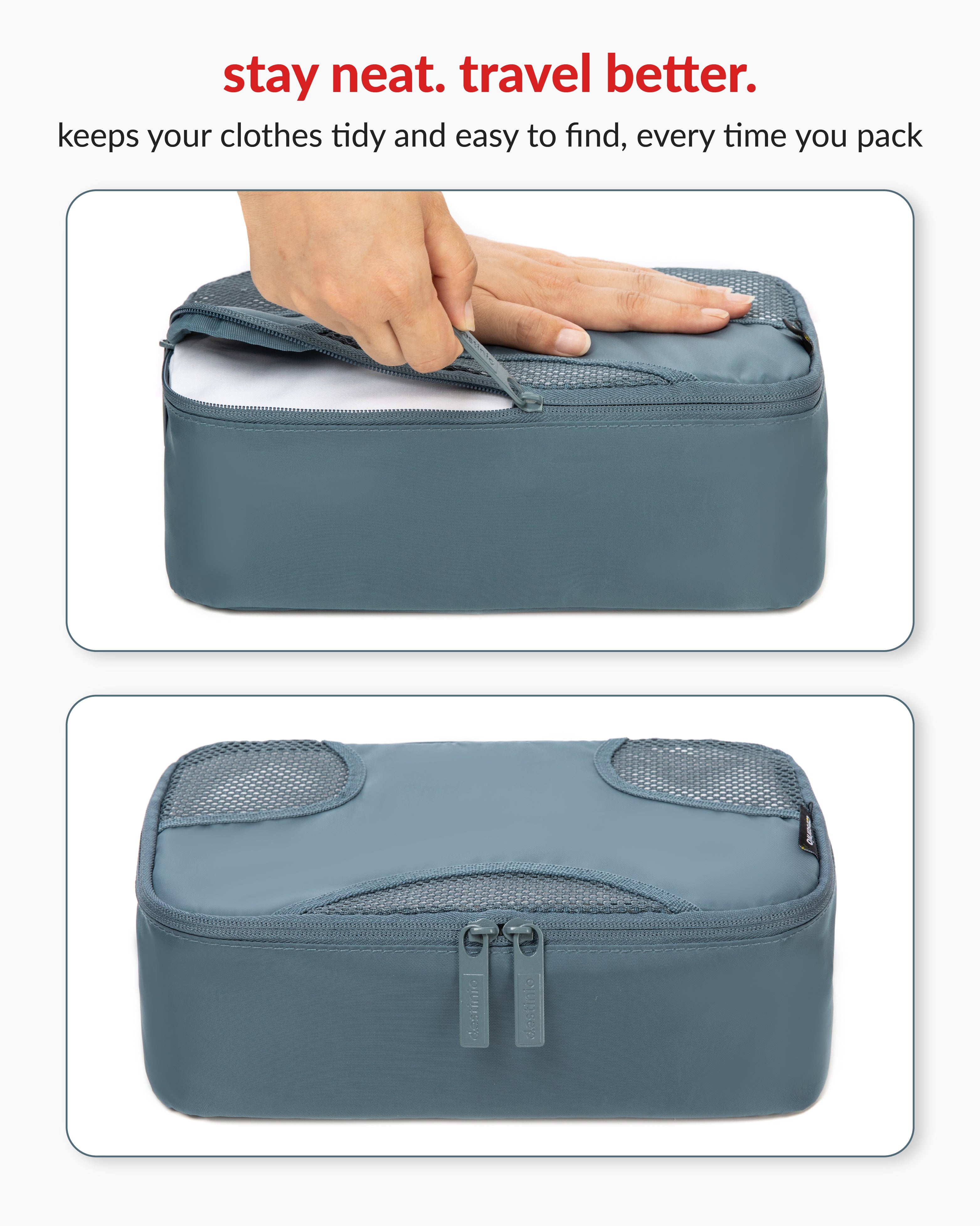 Destinio Packing Cubes - 6 piece set (Cross Mesh)