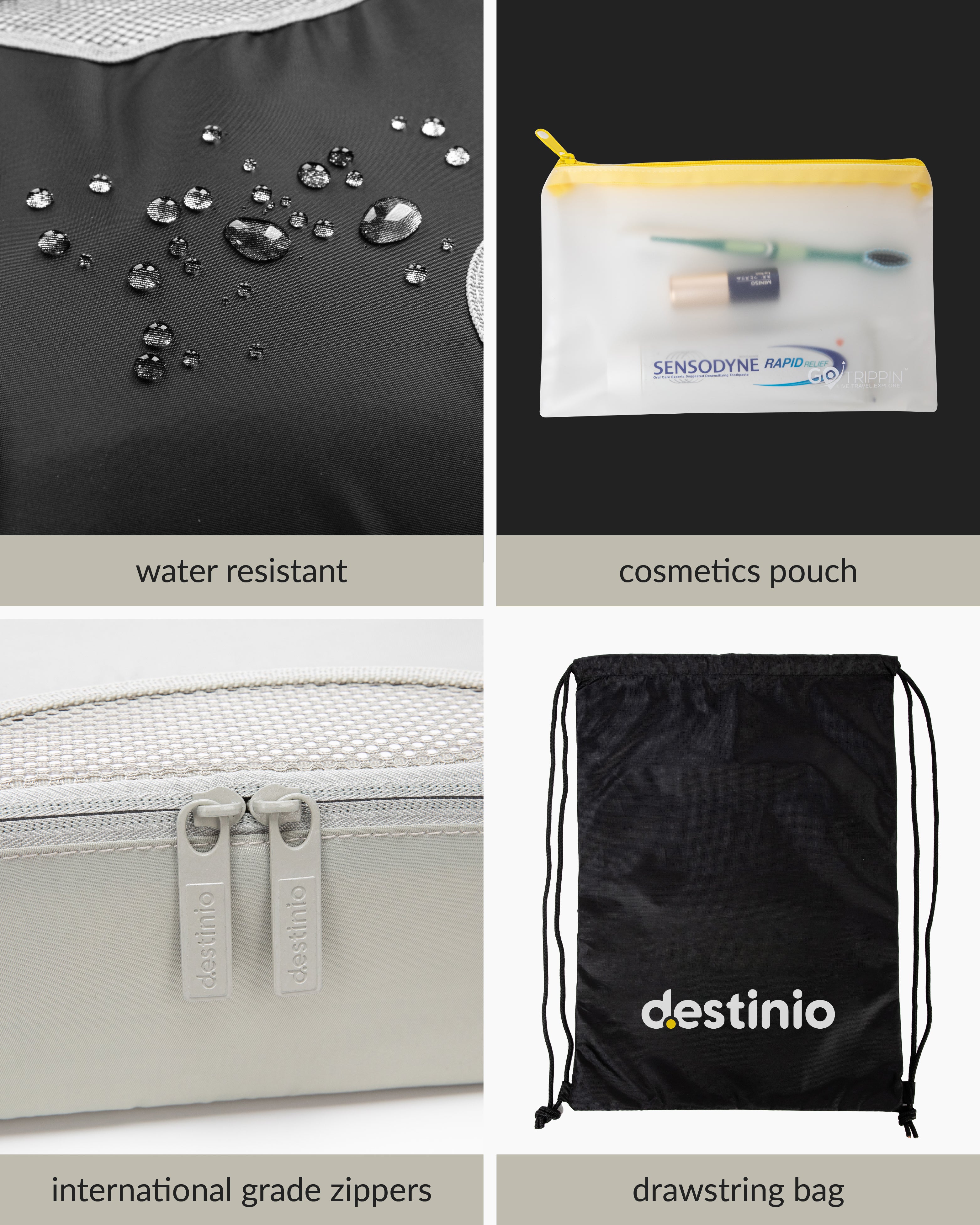 Destinio Packing Cubes - 6 piece set (Cross Mesh)
