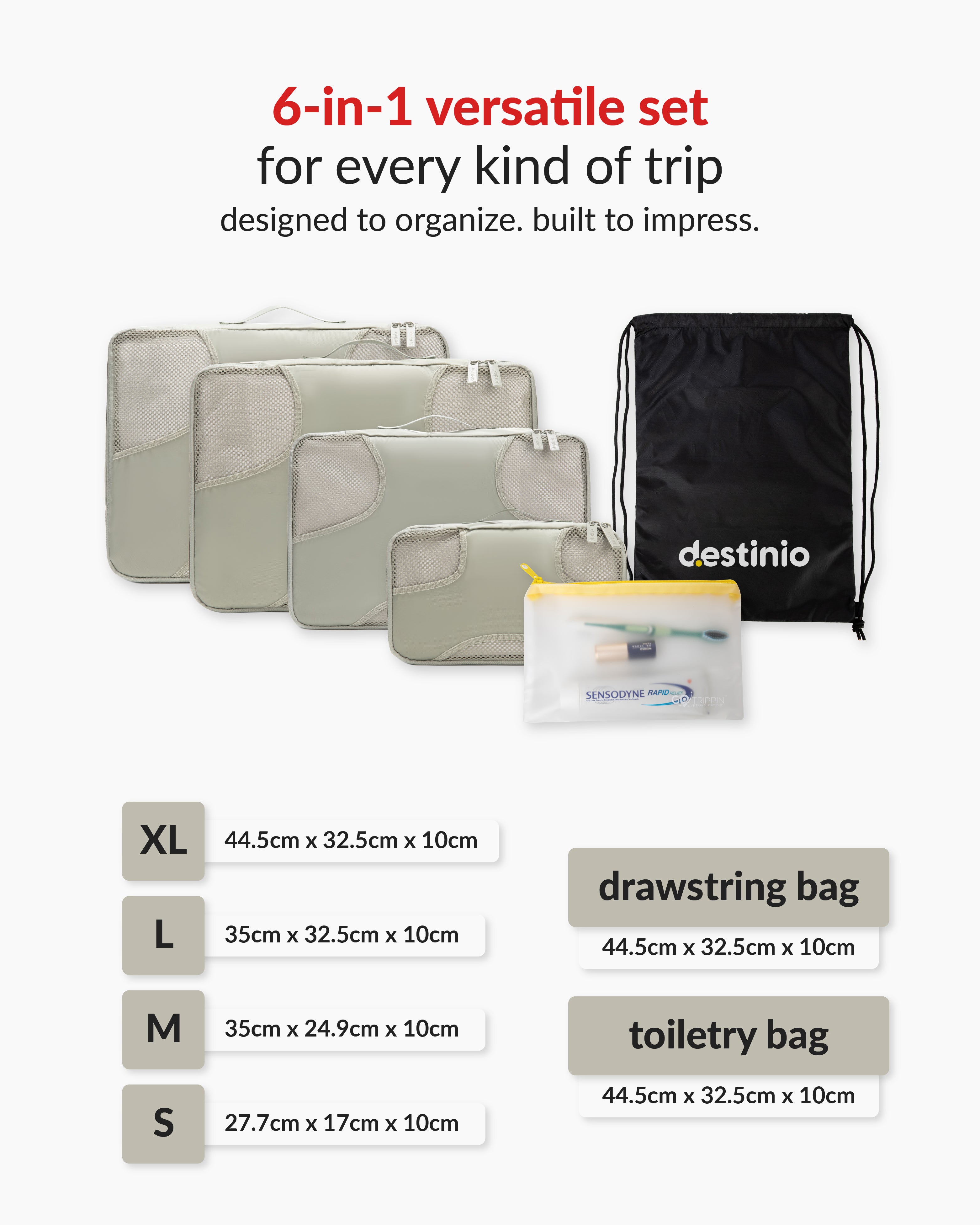 Destinio Packing Cubes - 6 piece set (Cross Mesh)