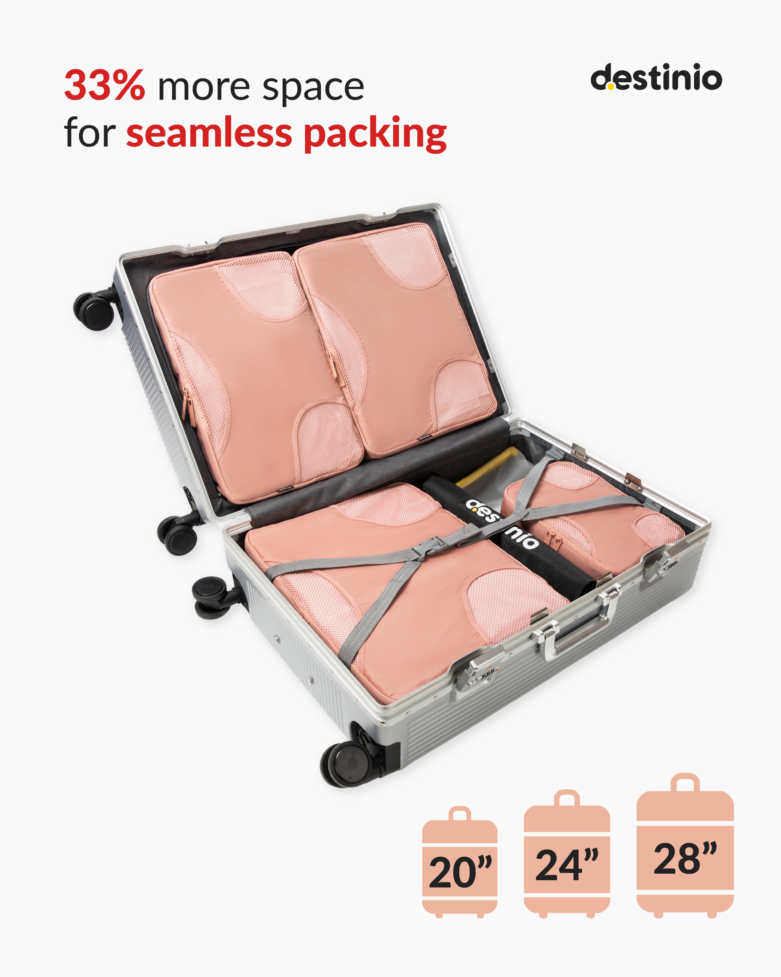 Destinio Packing Cubes - 6 piece set (Cross Mesh)