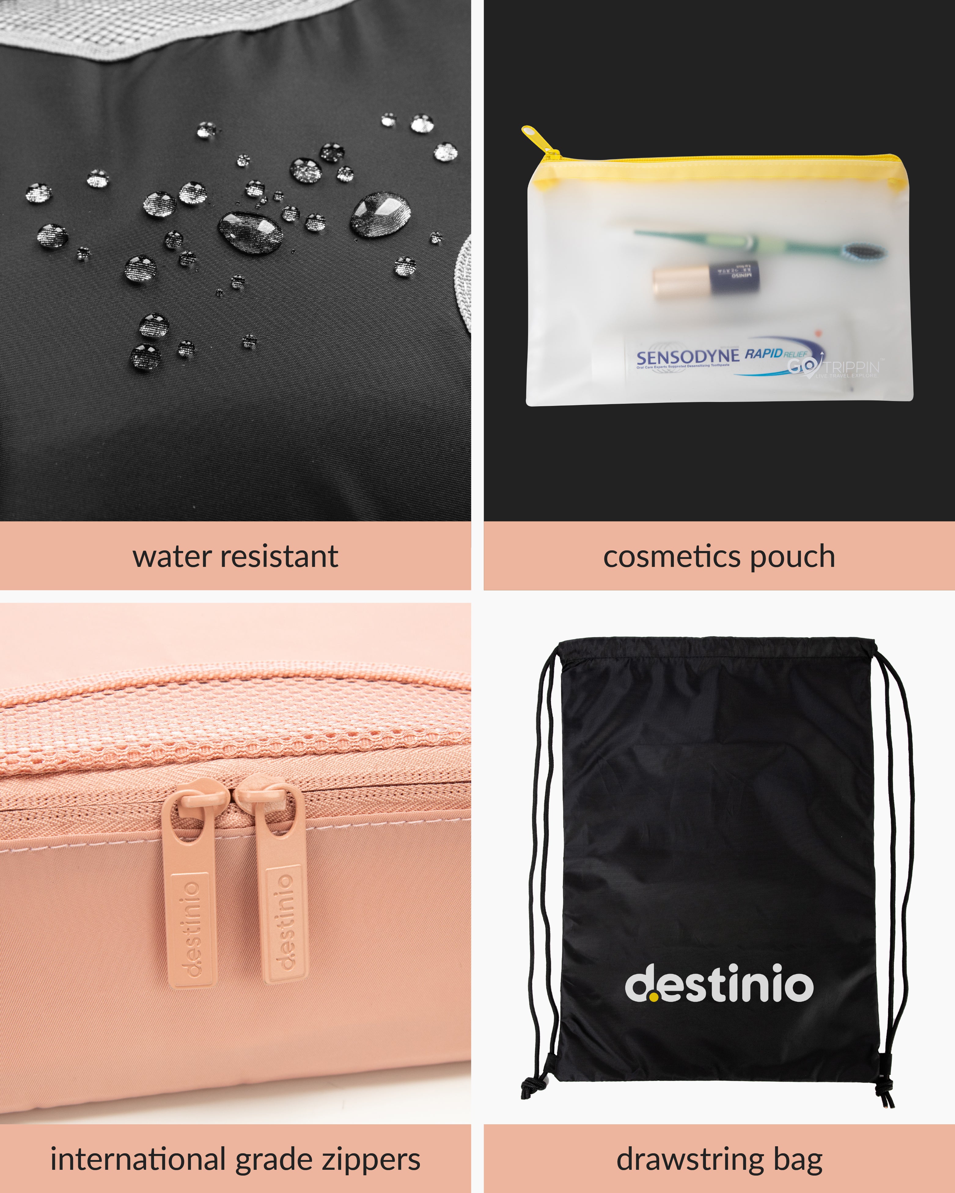 Destinio Packing Cubes - 6 piece set (Cross Mesh)