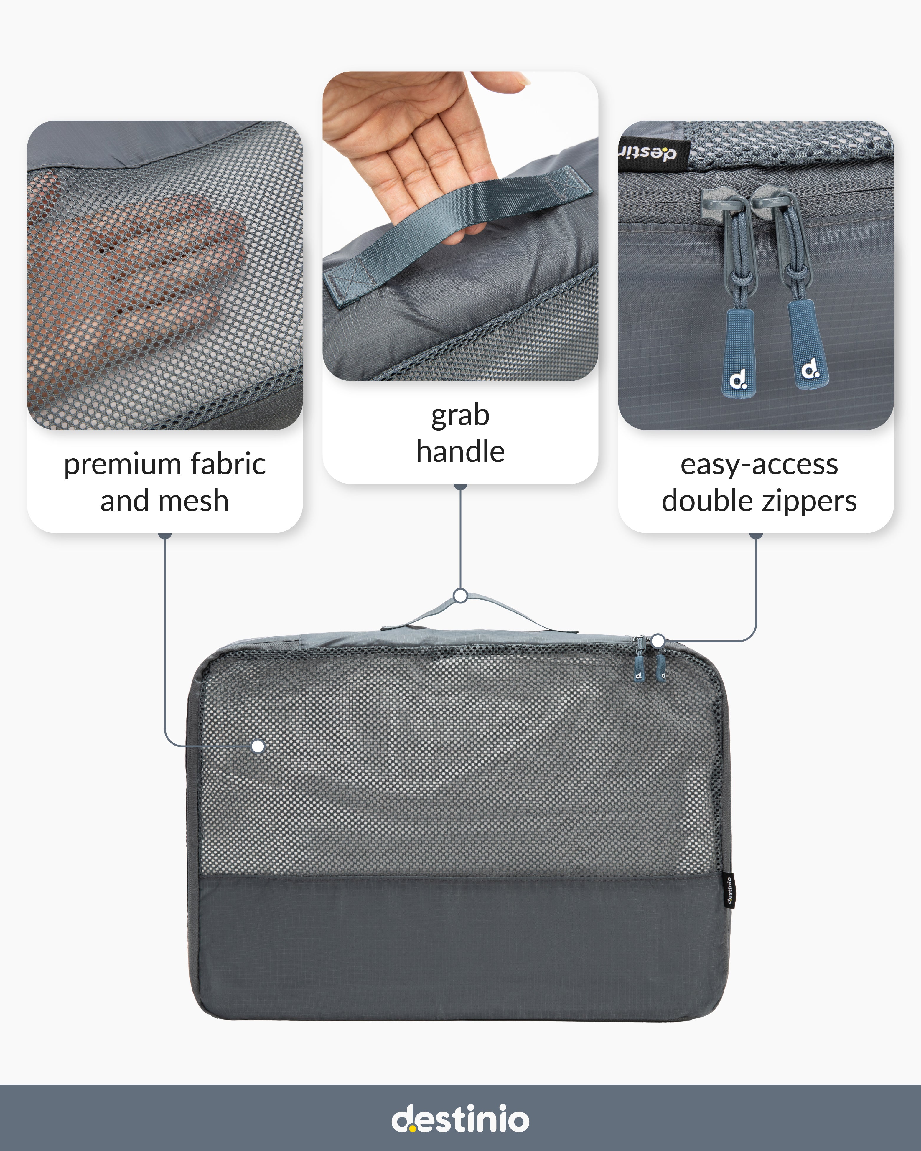 Destinio Packing Cubes - 6 piece set (Rectangle Mesh)