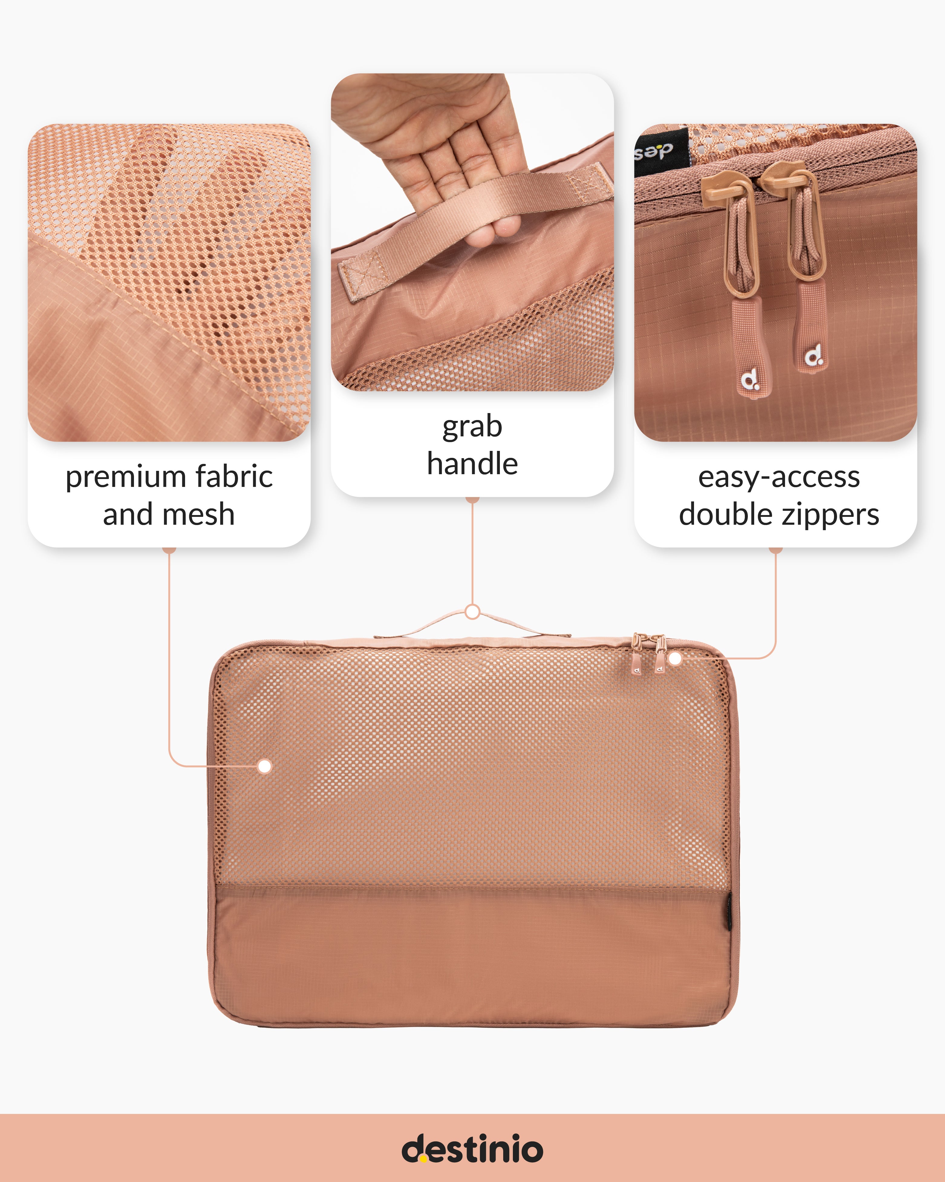 Destinio Packing Cubes - 6 piece set (Rectangle Mesh)