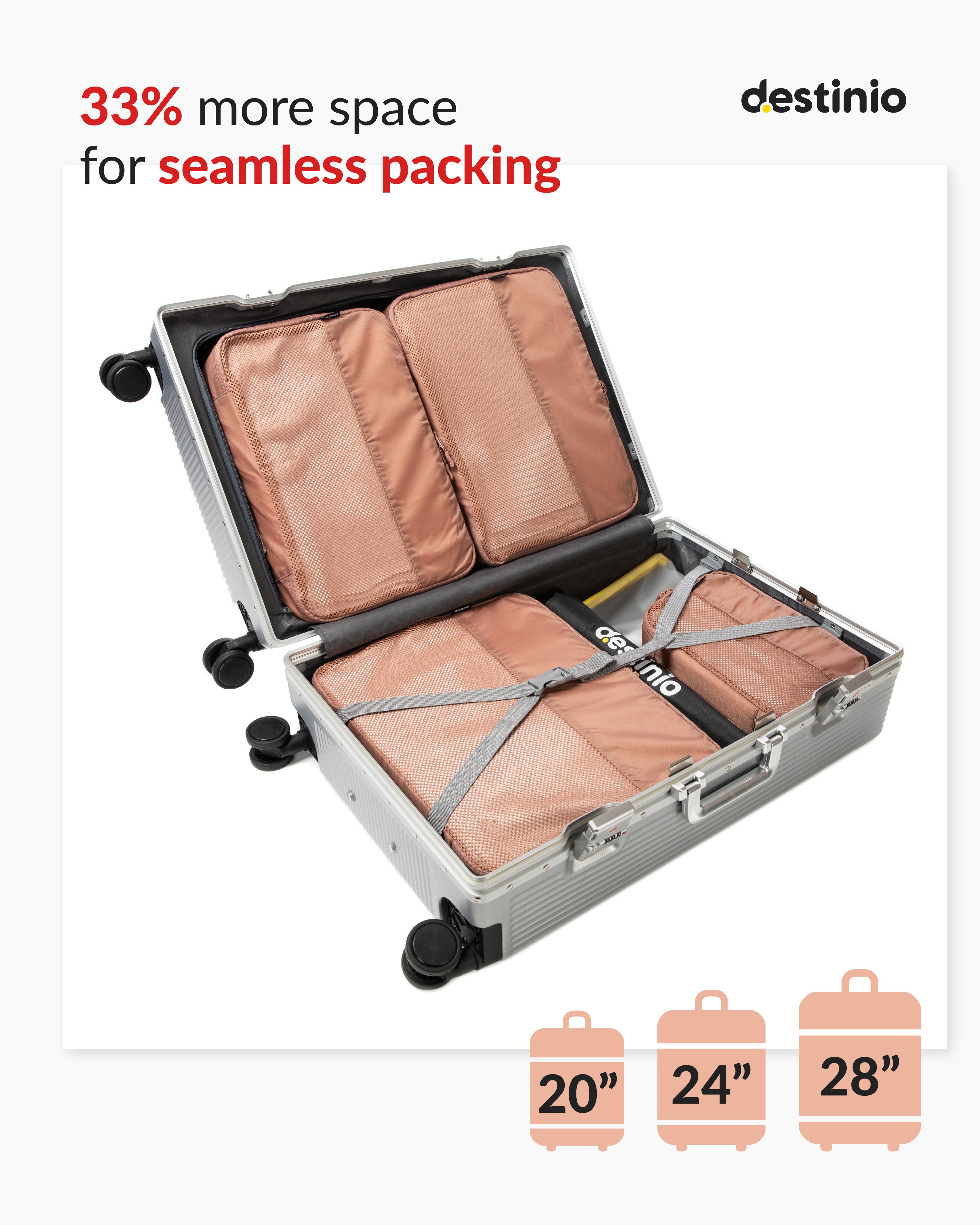 Destinio Packing Cubes - 6 piece set (Rectangle Mesh)