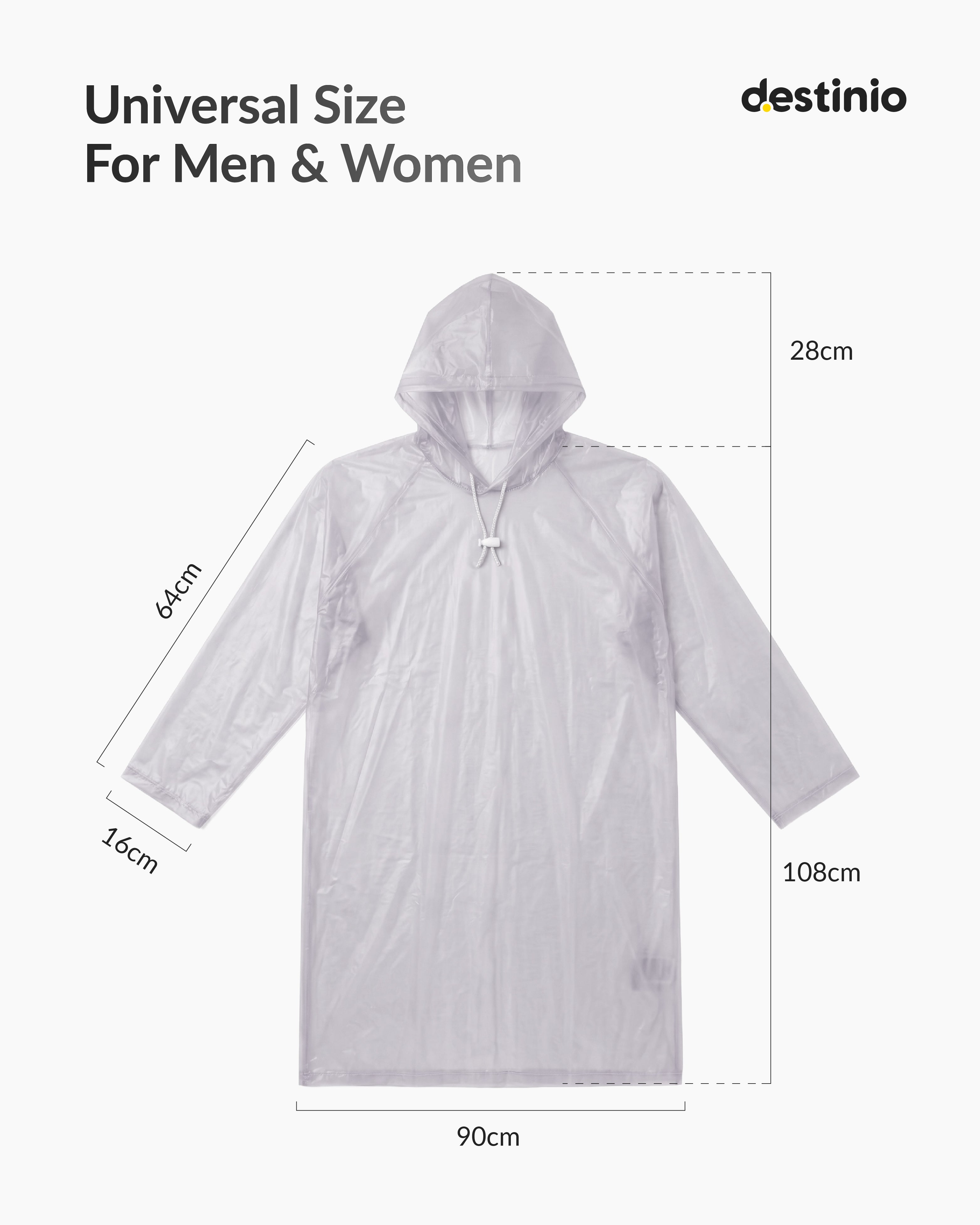 Destinio Waterproof Raincoat Poncho with Hood for Men & Women, Lightweight Reusable PVC Rainwear, Free Size Oversized Fit, Full Body Coverage for Travel, Bike Riding & Monsoon Use (Copy)