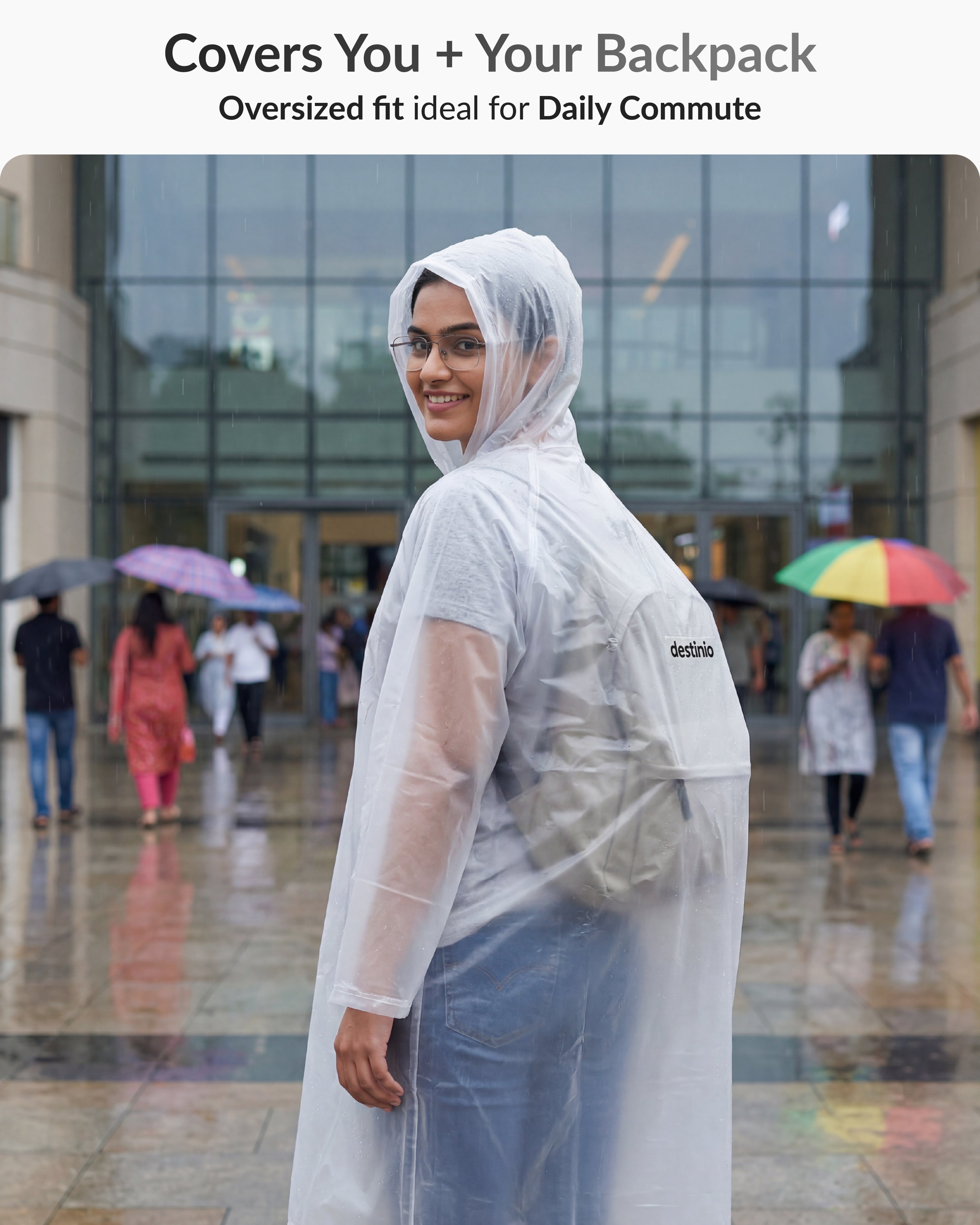 Destinio Waterproof Raincoat Poncho with Hood for Men & Women, Lightweight Reusable PVC Rainwear, Free Size Oversized Fit, Full Body Coverage for Travel, Bike Riding & Monsoon Use (Copy)