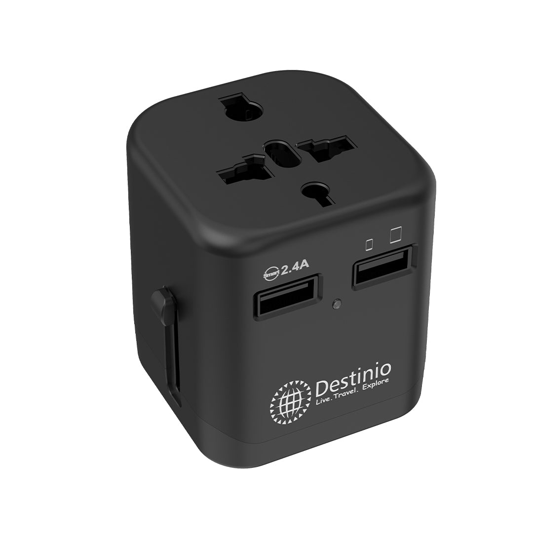 Destinio Premium Universal Travel Adapter | Worldwide Compatibility, Dual USB Ports, Safety Certified