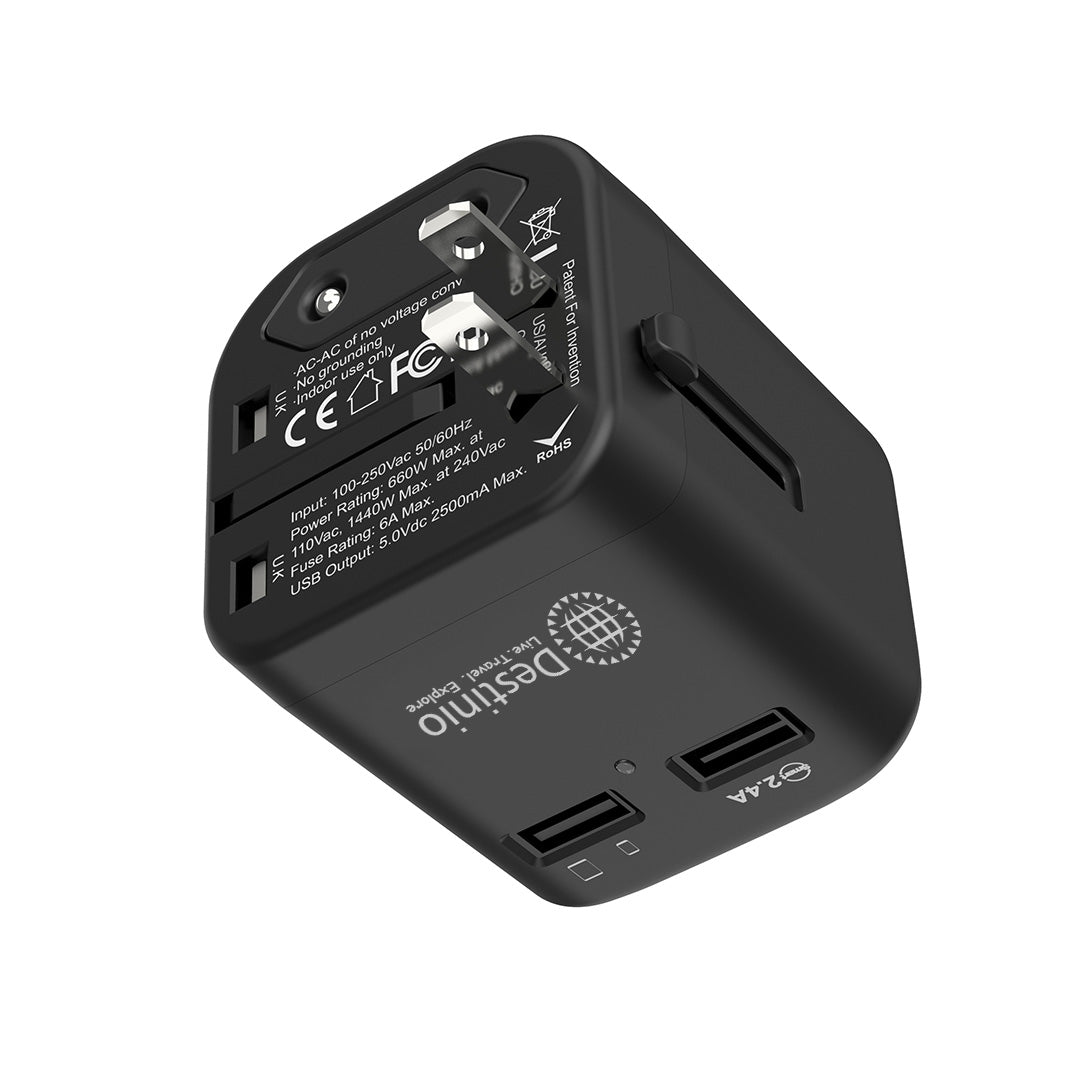 Destinio Premium Universal Travel Adapter | Worldwide Compatibility, Dual USB Ports, Safety Certified