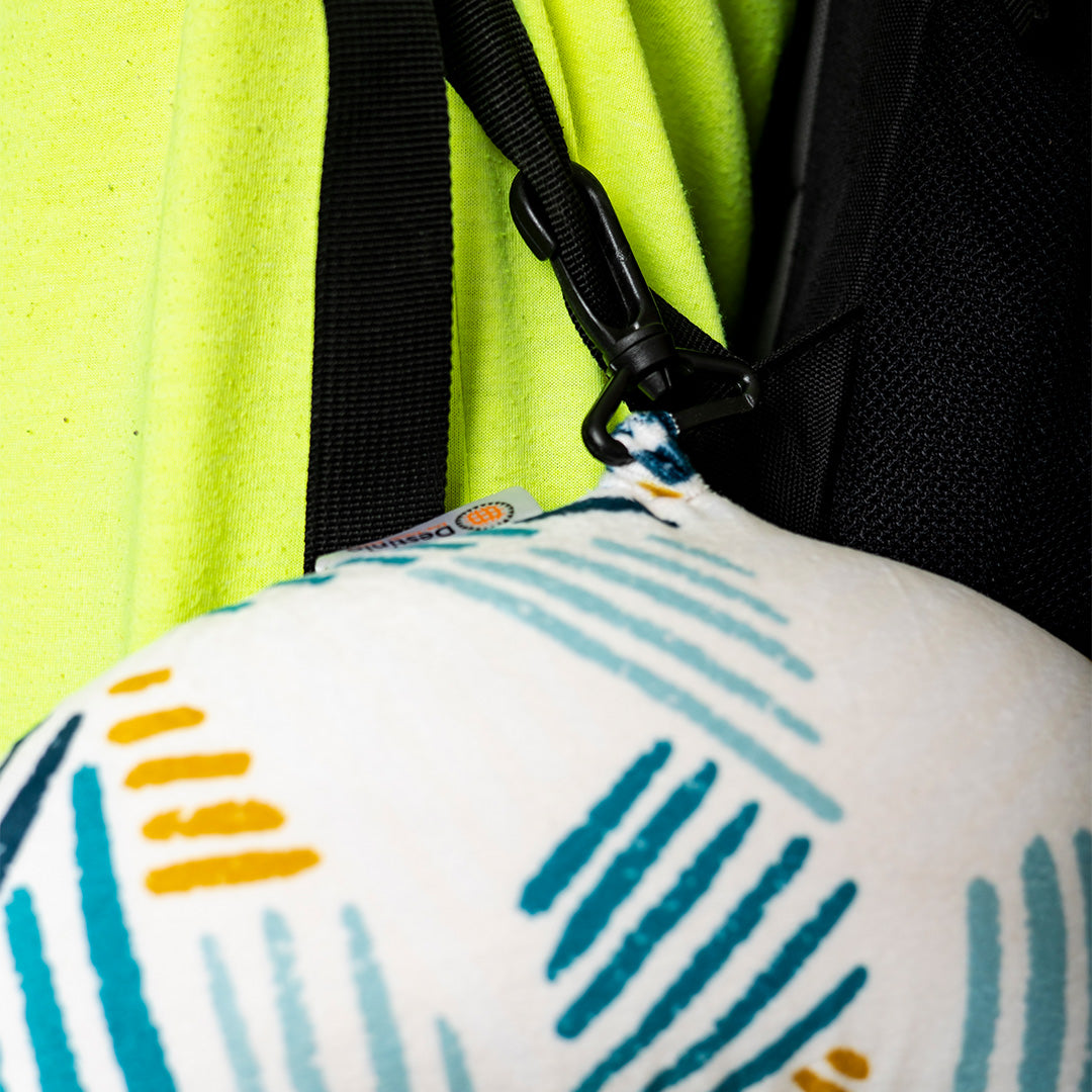Destinio Neck Pillow - White Lines | Premium Memory Foam, Ergonomic Design, Includes Eye Mask