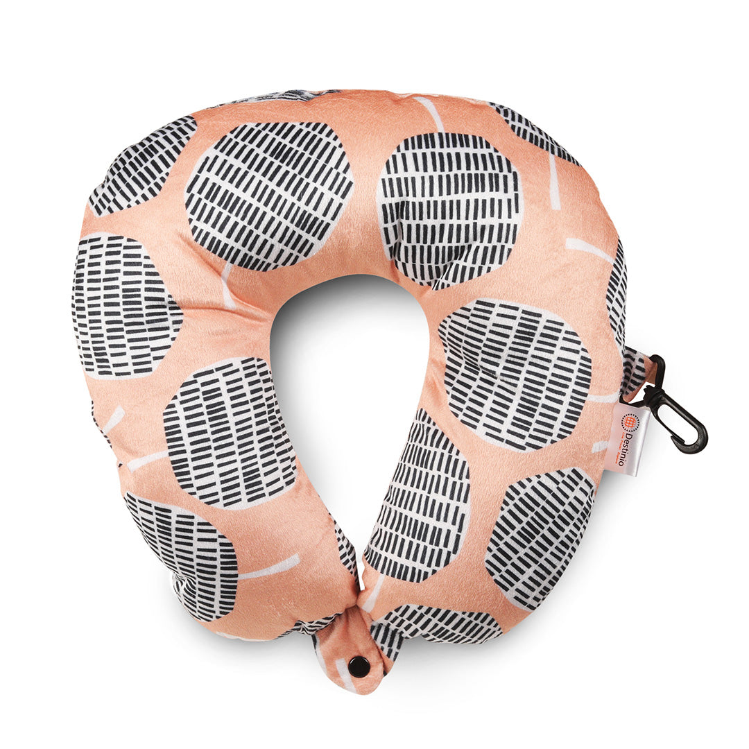 Destinio Microfibre Travel Pillow - Orange Candy | Ergonomic Design, Velvet Soft Fabric, Lightweight with Snap Button