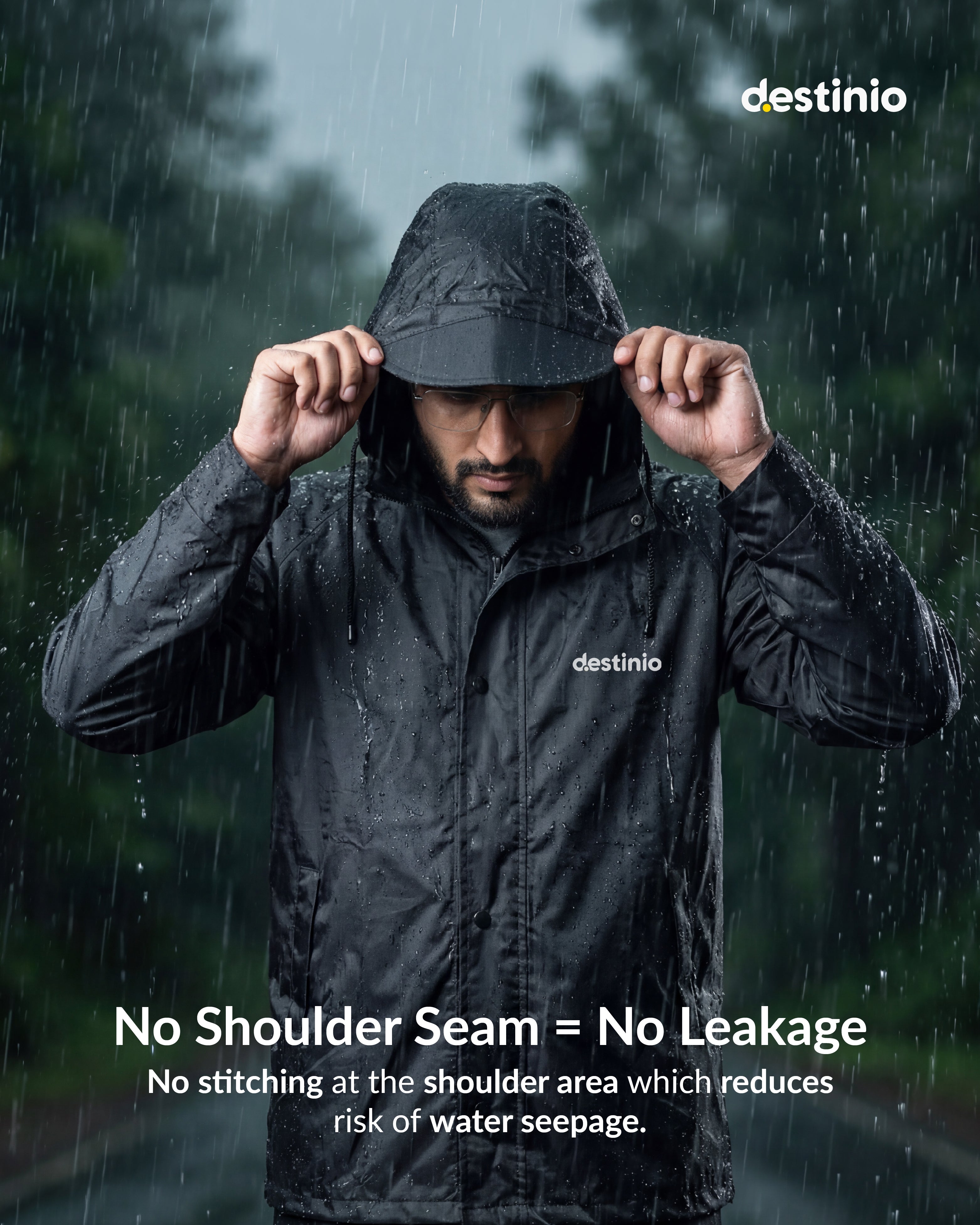 Destinio Rain Suit for Men & Women Waterproof Jacket & Trouser Set, Polyester Raincoat with Hood, Double Flap Zip, Lightweight Durable Rainwear for Bike Riding, Travel & Outdoor Use