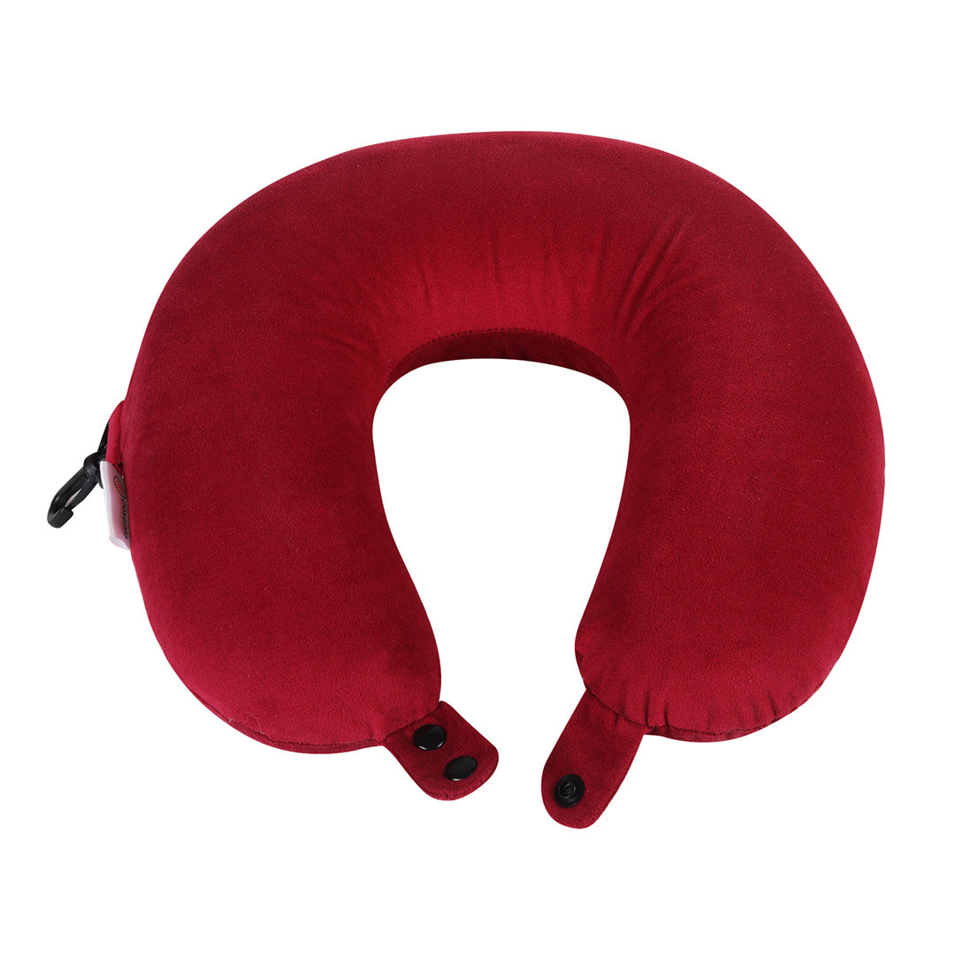 Destinio Neck Pillow - Solid Red | Premium Memory Foam, Ergonomic Design, Includes Eye Mask