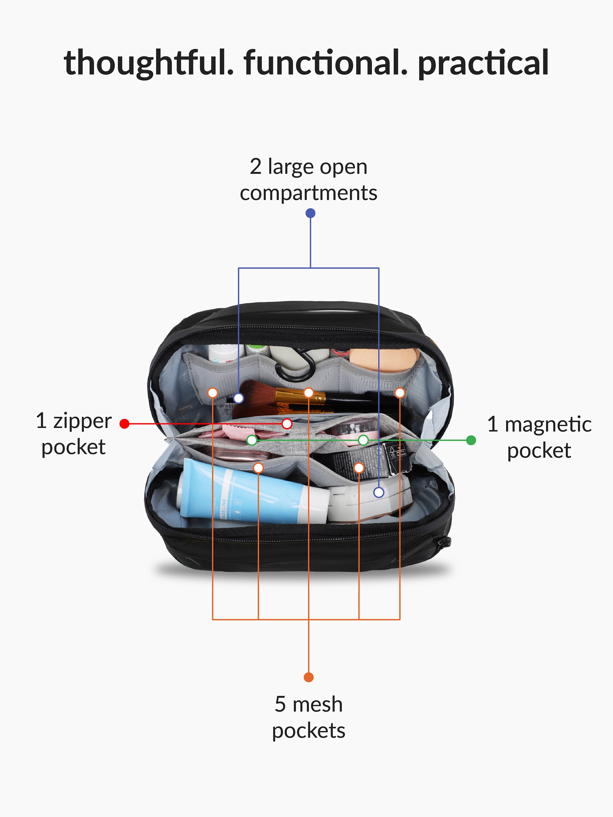 Destinio Premium Toiletry Bag | Waterproof Nylon, Large Storage, Compact Design